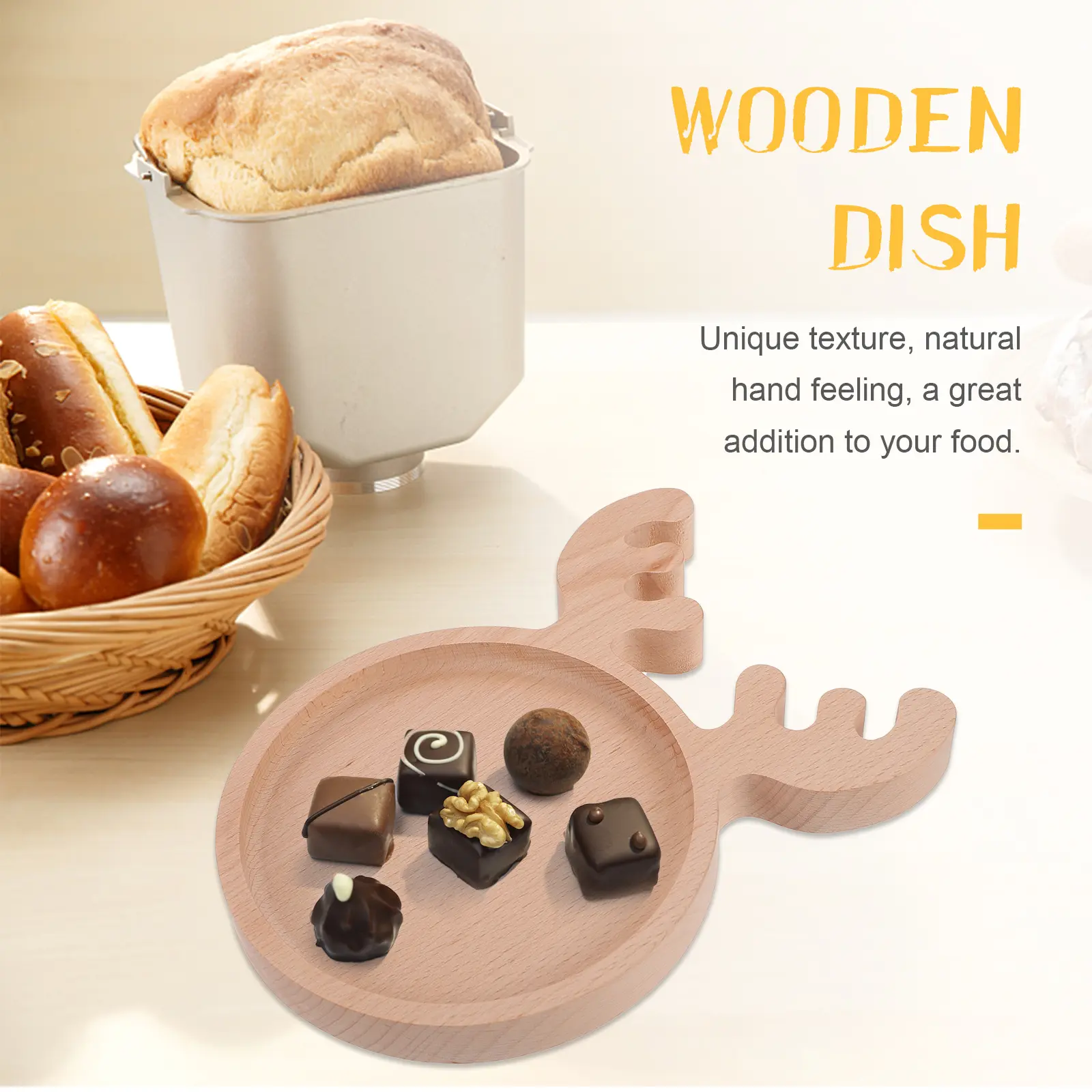 Wooden Dinner Plate Platters Serving Reindeer Seasoning Saucer Dessert Japanese Snack Food Bowl H made Natural Grain