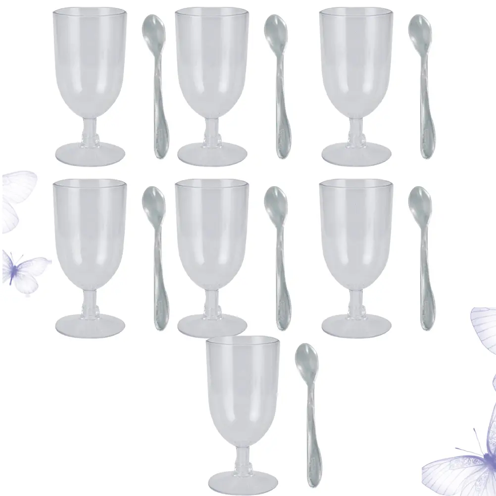 25pcs Disposable Glass Dessert Cups Ice Cream Cup Portable Jelly Pudding Mousse Cup for Home Shop with Spoon (Random Style)