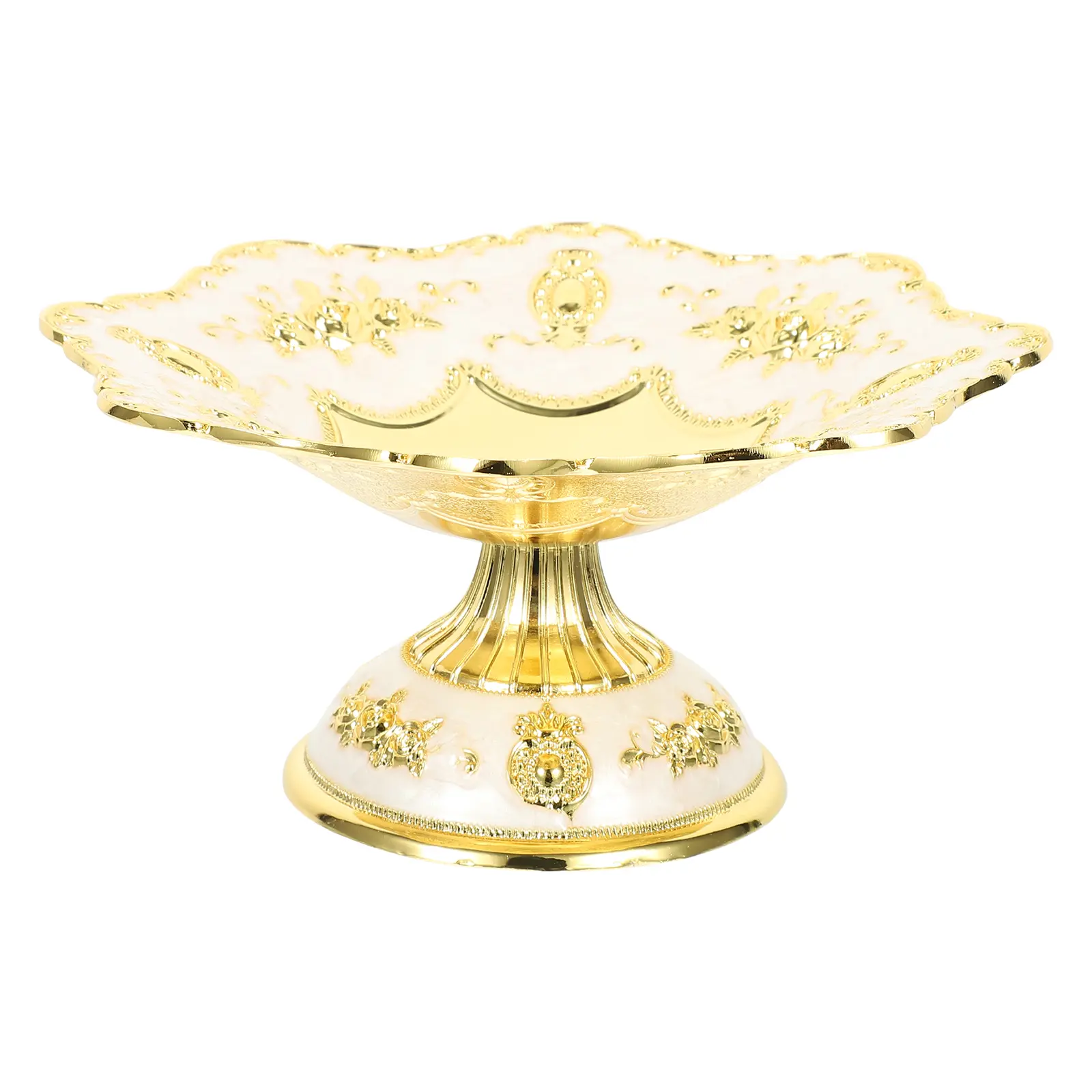Embossed Zinc Alloy Tray Dry Fruit Party Snack Stand Food Trays for Serving Entertaining Dessert Retro Plate Dish