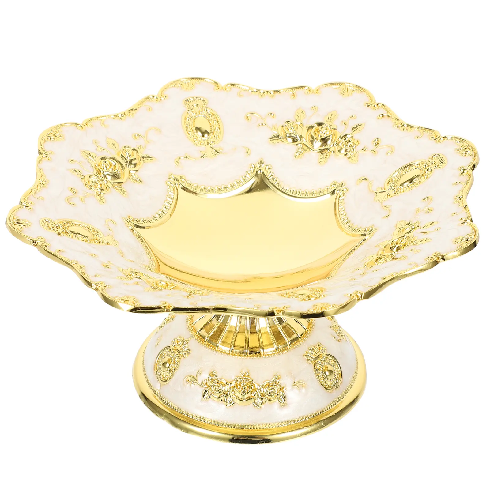 Embossed Zinc Alloy Tray Dry Fruit Party Snack Stand Food Trays for Serving Entertaining Dessert Retro Plate Dish