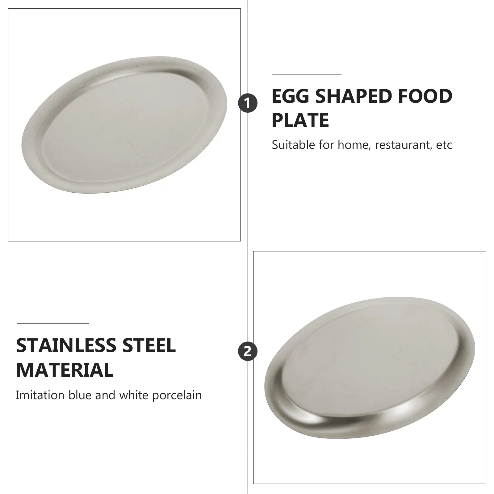 Egg Shaped Food Dish Multifunctional Stainless Steel Plate Round Serving Platter Kitchen Use Food Grade Fish Storage Tray Home