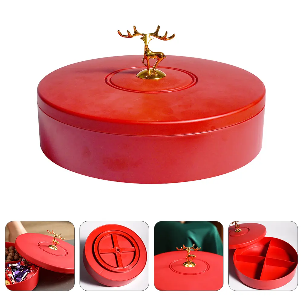 Plastic Material Tray Snack Box Platter Dish Nut Serving Container Food Divided Plate Case Red