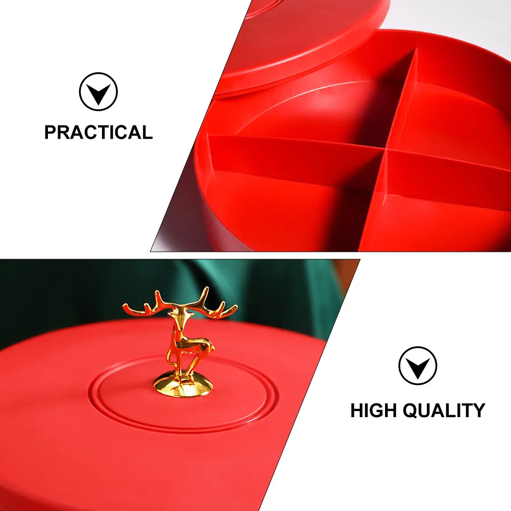 Plastic Material Tray Snack Box Platter Dish Nut Serving Container Food Divided Plate Case Red