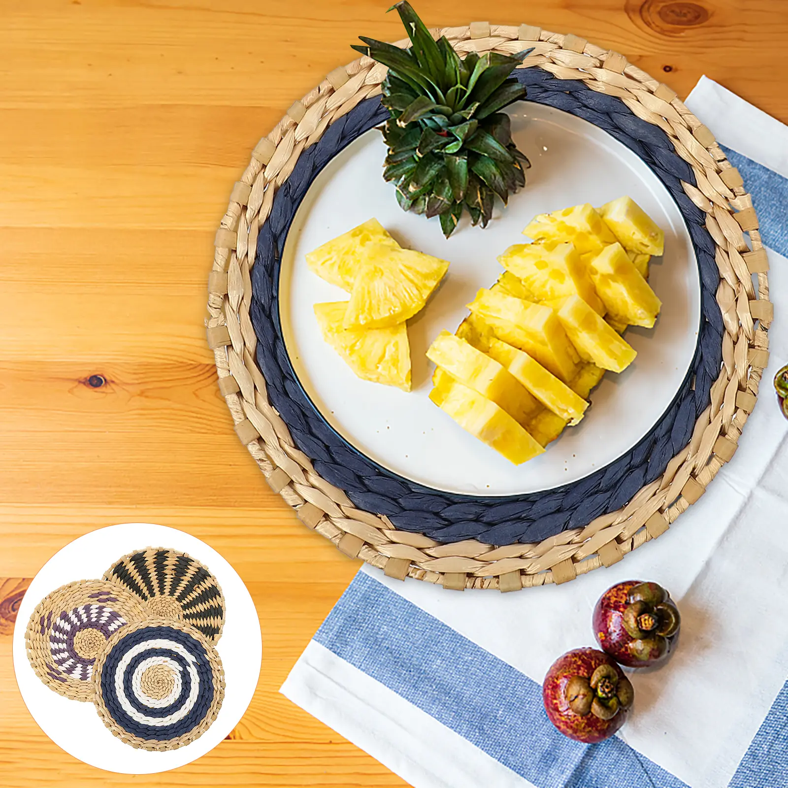 3pcs Woven Baskets Decor Straw Hanging Flat Unique Small Decorative Home Wall Art Basket Hanging Wall Baskets Kitchen Bar