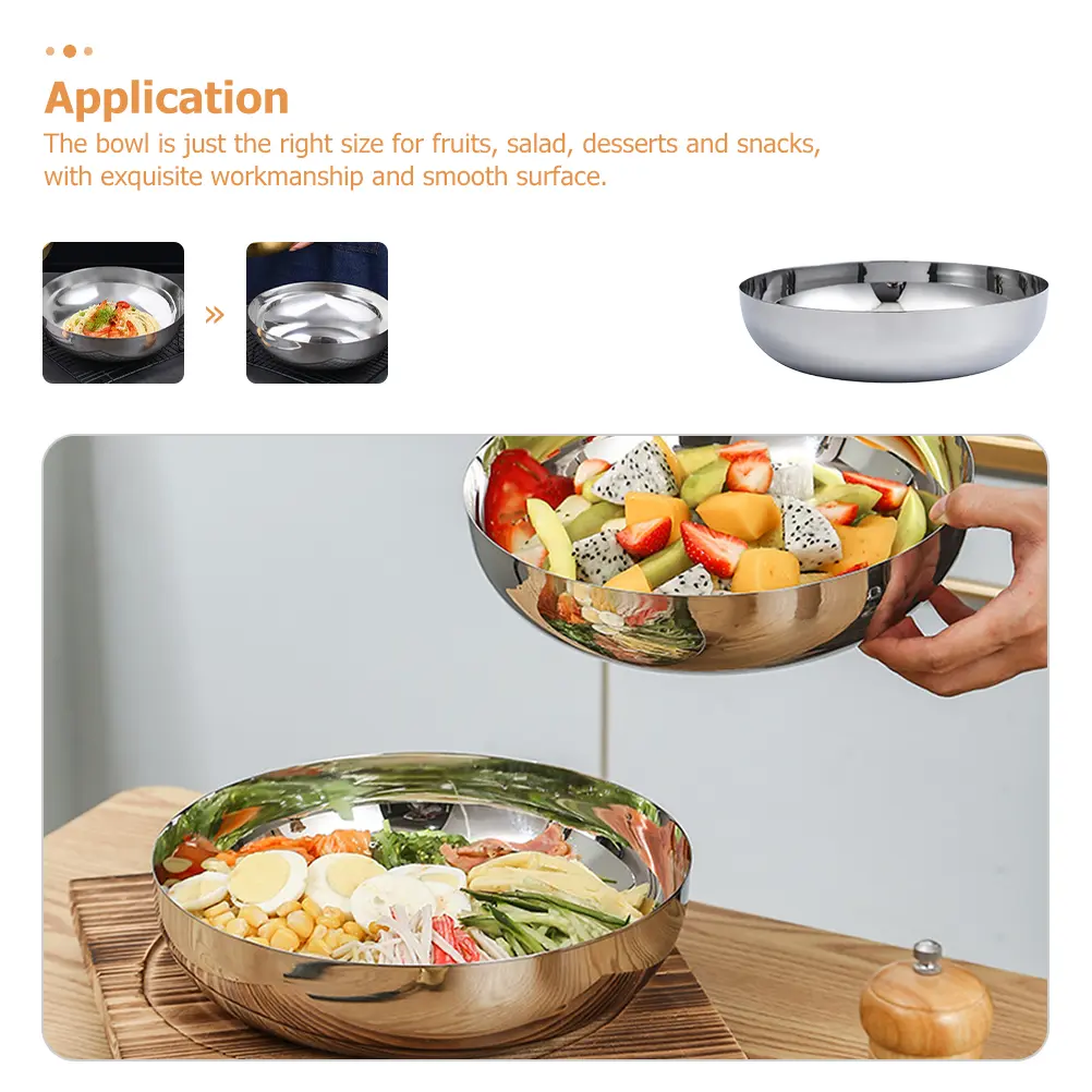 Stainless Steel Ramen Multi-Function Food Bowl for Salad Fruit Dessert Home Kitchen Wear-Resistant Serving Bowl
