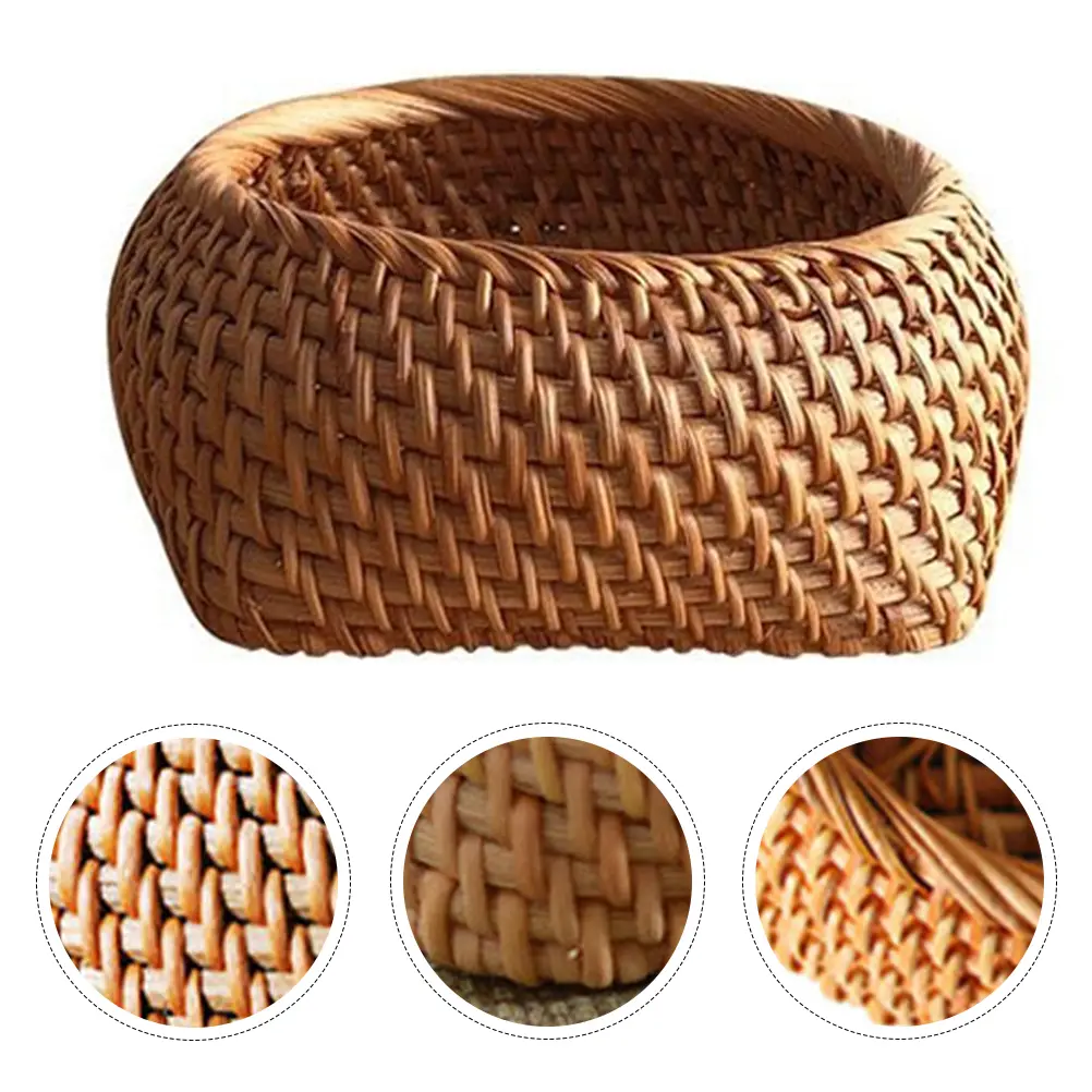 Handwoven Rattan Storage Box Natural Tea Biscuit Organizer Fruit Container for Home Party Restaurant Use Serving Basket