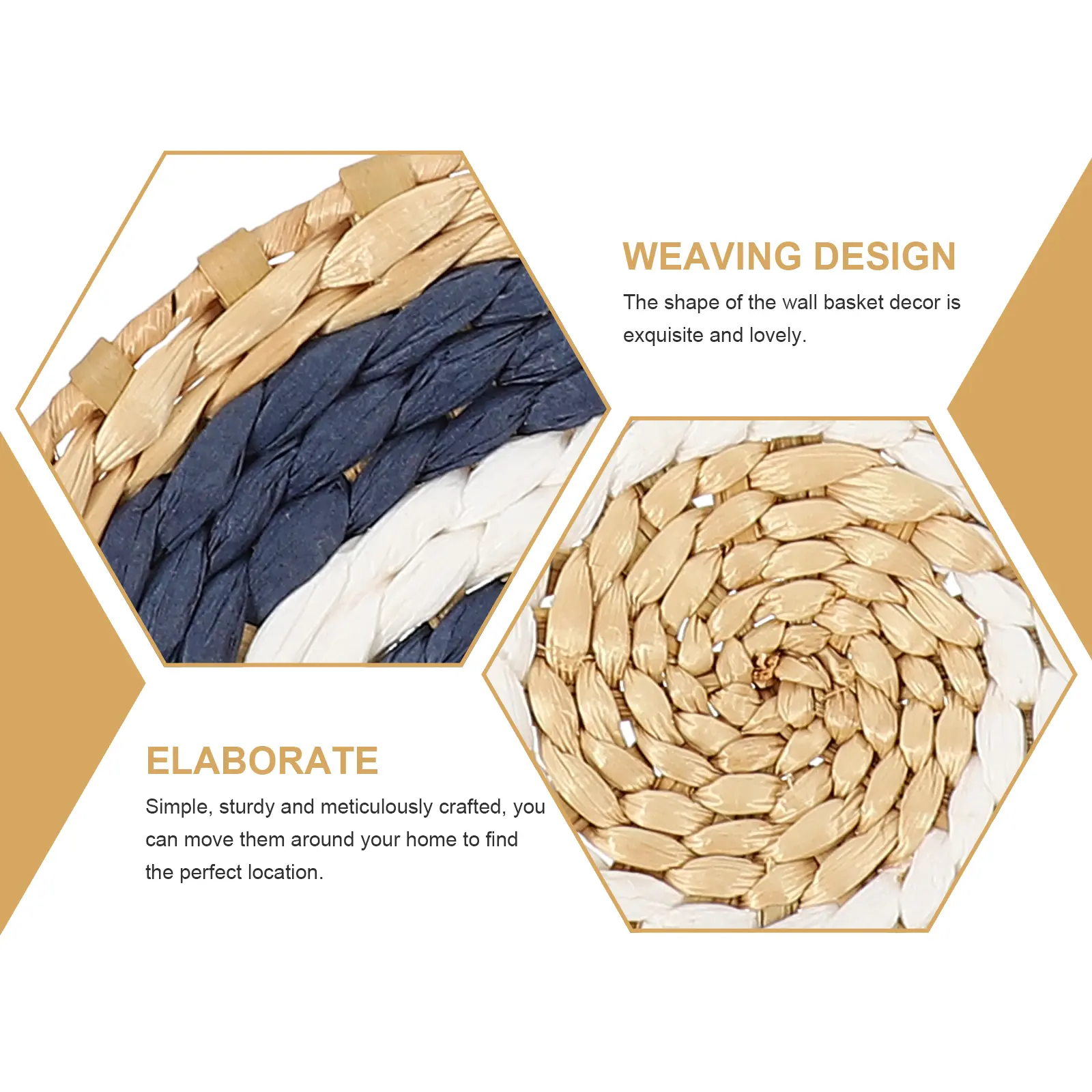 3pcs Woven Baskets Decor Straw Hanging Flat Unique Small Decorative Home Wall Art Basket Hanging Wall Baskets Kitchen Bar