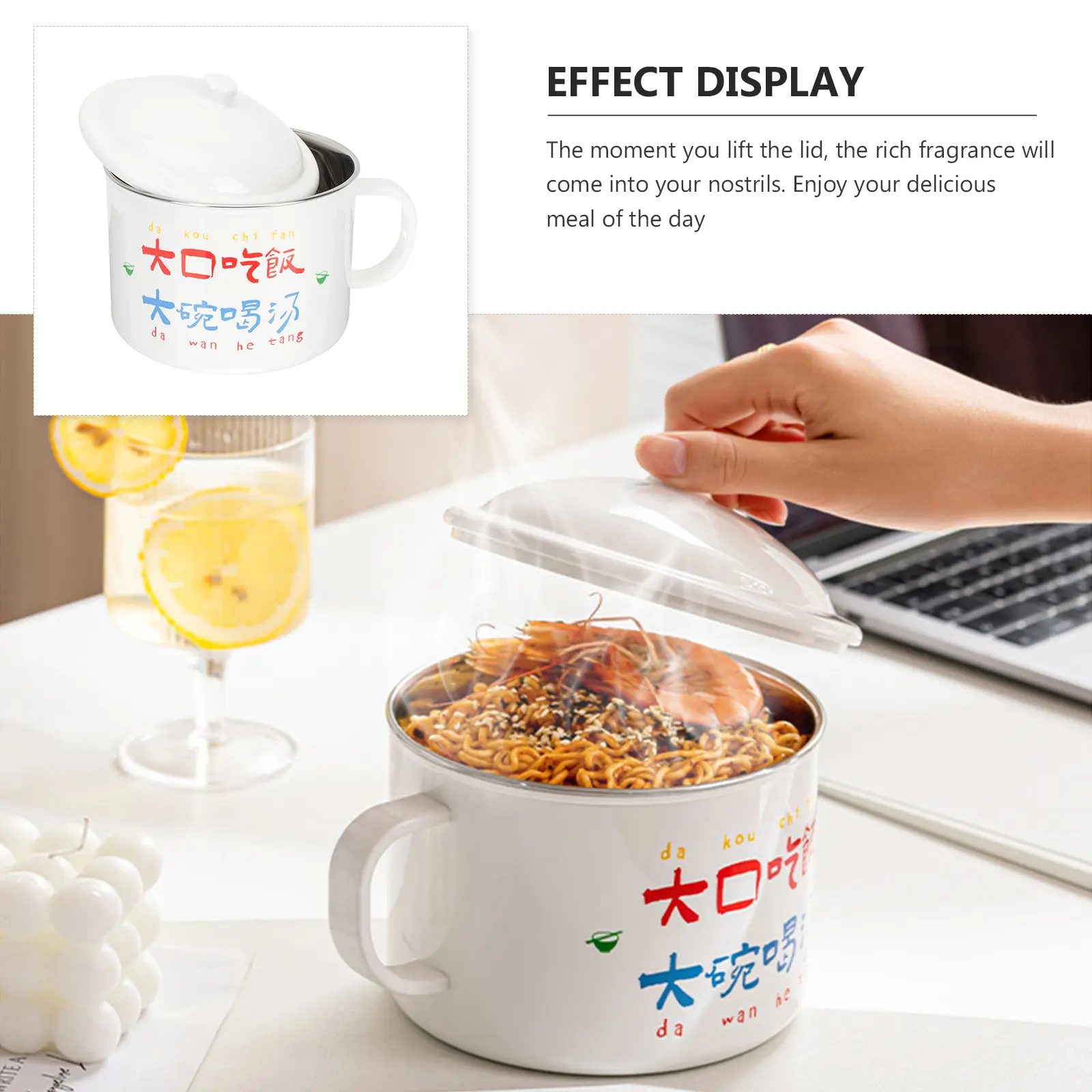 Instant Noodle Bowl Stainless Steel Soup Ramen Kitchen Bowls Leak Proof Seal Cover Anti Scald H Holder Design Elegant