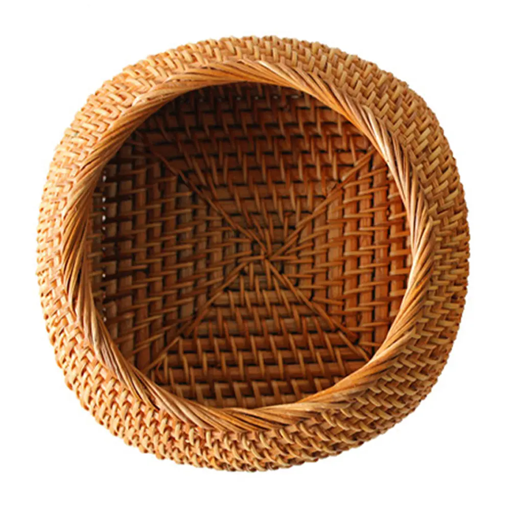 Handwoven Rattan Storage Box Natural Tea Biscuit Organizer Fruit Container for Home Party Restaurant Use Serving Basket