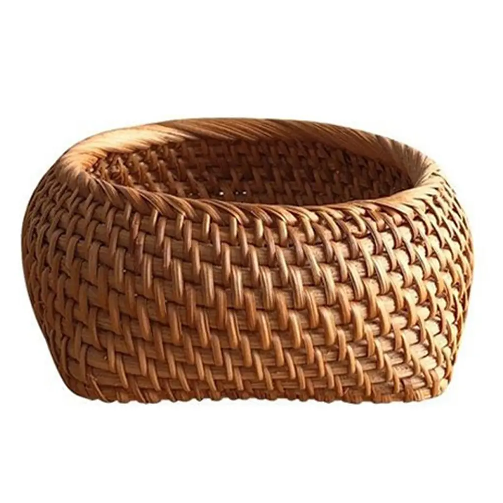 Handwoven Rattan Storage Box Natural Tea Biscuit Organizer Fruit Container for Home Party Restaurant Use Serving Basket