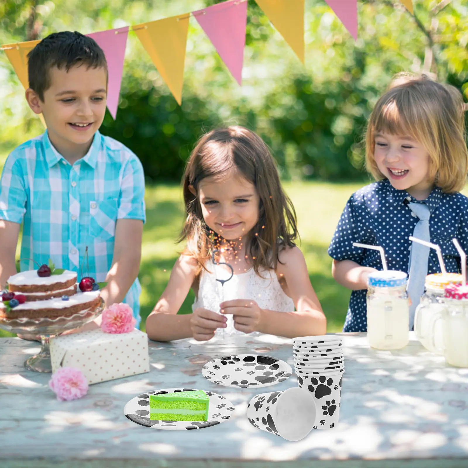 60pcs Pet Birthday Decoration Paper Plates Disposable Cutlery Dog Paw Design Party Supplies 7inch 9inch Tableware Set