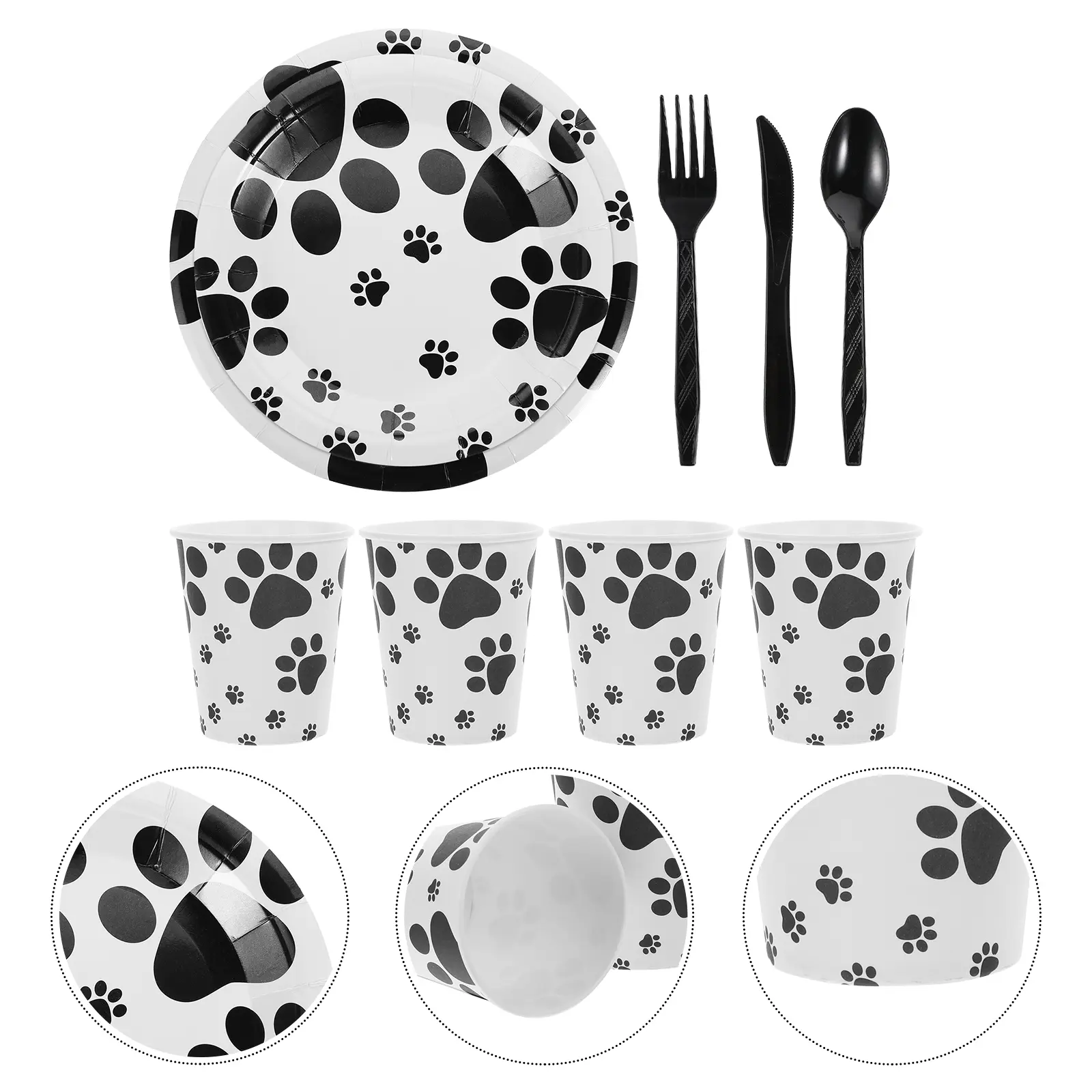 60pcs Pet Birthday Decoration Paper Plates Disposable Cutlery Dog Paw Design Party Supplies 7inch 9inch Tableware Set