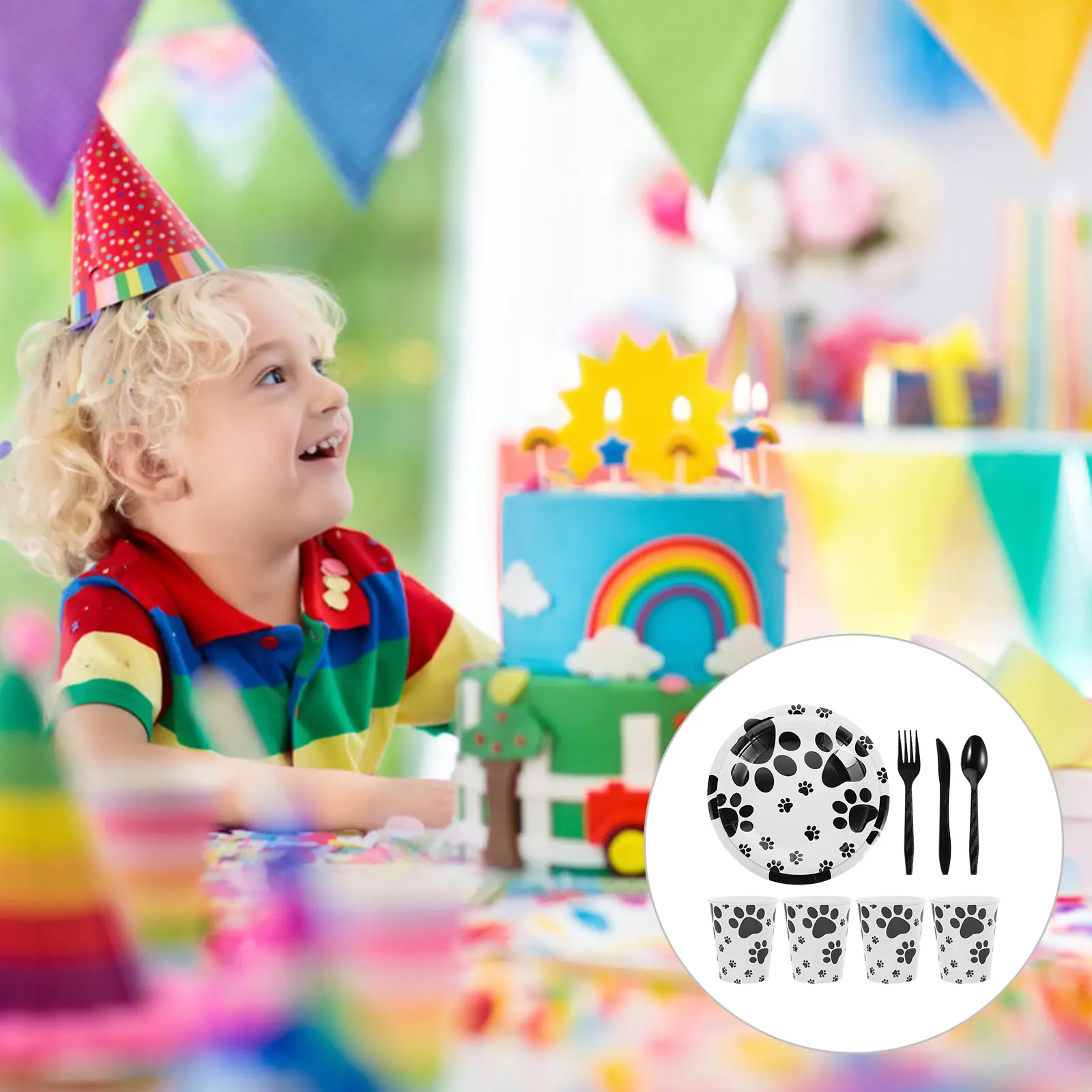 60pcs Pet Birthday Decoration Paper Plates Disposable Cutlery Dog Paw Design Party Supplies 7inch 9inch Tableware Set