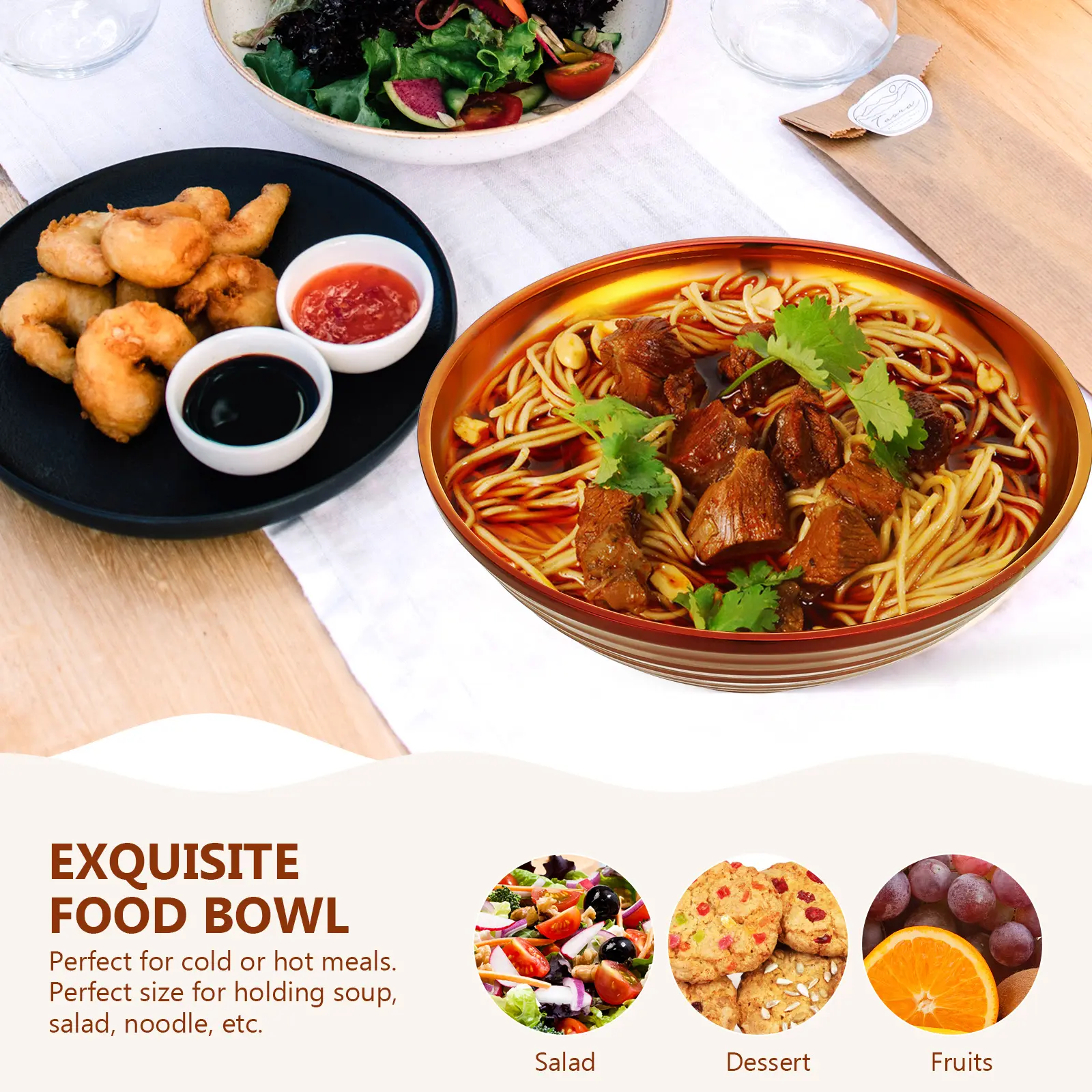 Stainless Steel Bowls Soup Food Container Portable Kitchen Food Container Dining Japanese Ramen Bowl