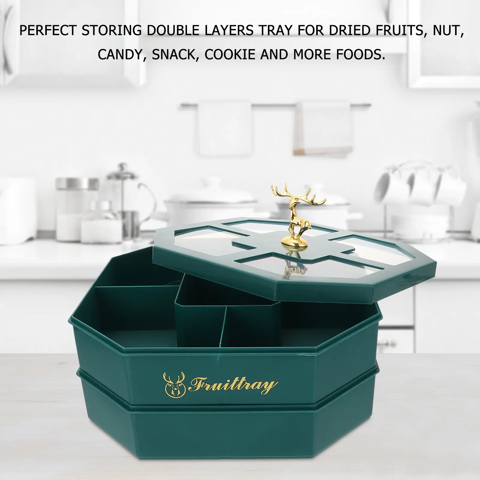 Double Layer Dried Fruit Box Creative PP Material Party Tray Snack Storage Segmented Candy