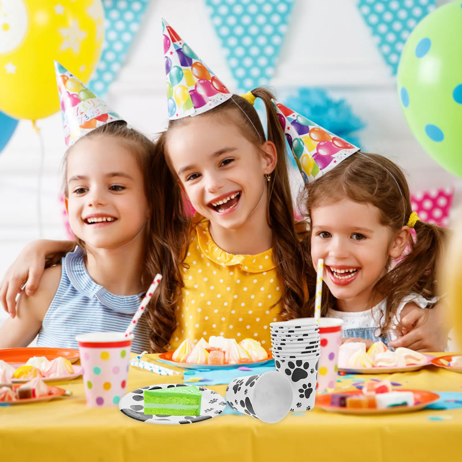 60pcs Pet Birthday Decoration Paper Plates Disposable Cutlery Dog Paw Design Party Supplies 7inch 9inch Tableware Set