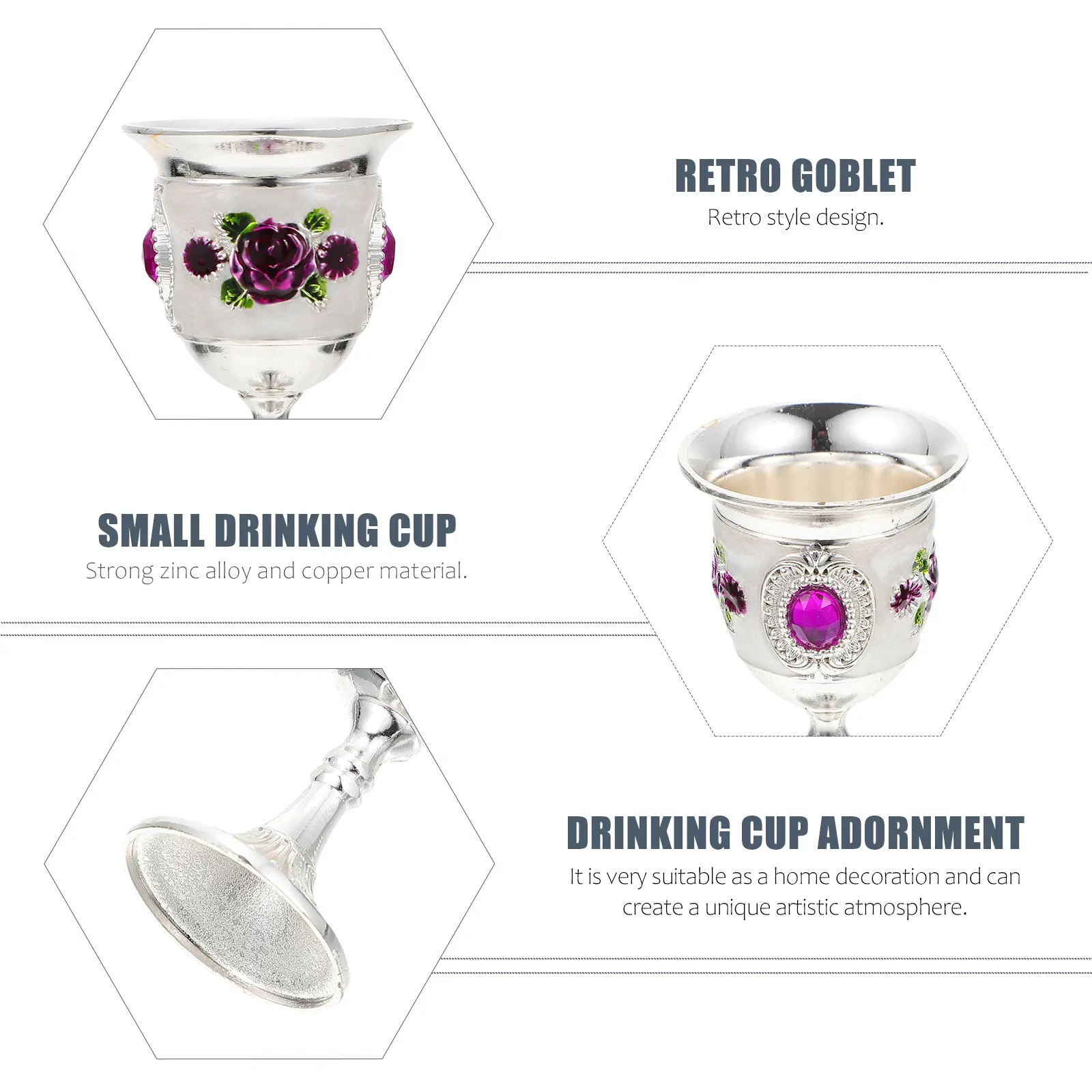Retro Goblet Vintage Chalice Small Drinking Cup Compact Size Exquisite Pattern Home Use Glass Bar Restaurant Decor