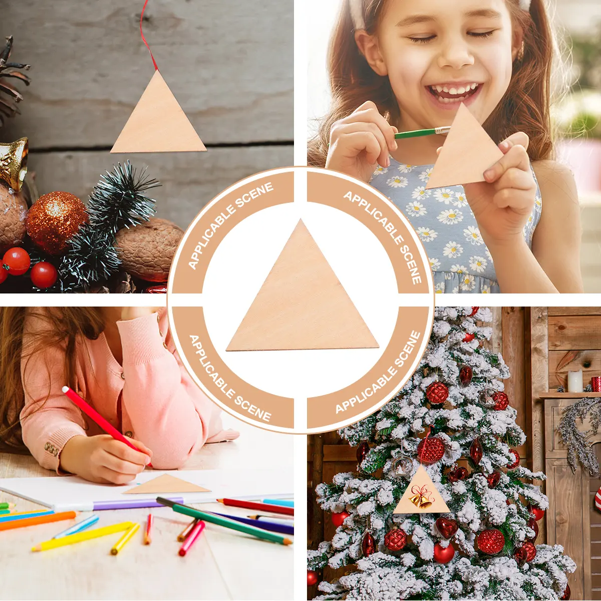 Wooden Triangle Wood DIY Wooden Diy Painting Wood Pieces Crafts Crafts Unfinished Slices Painting Pieces Decorations