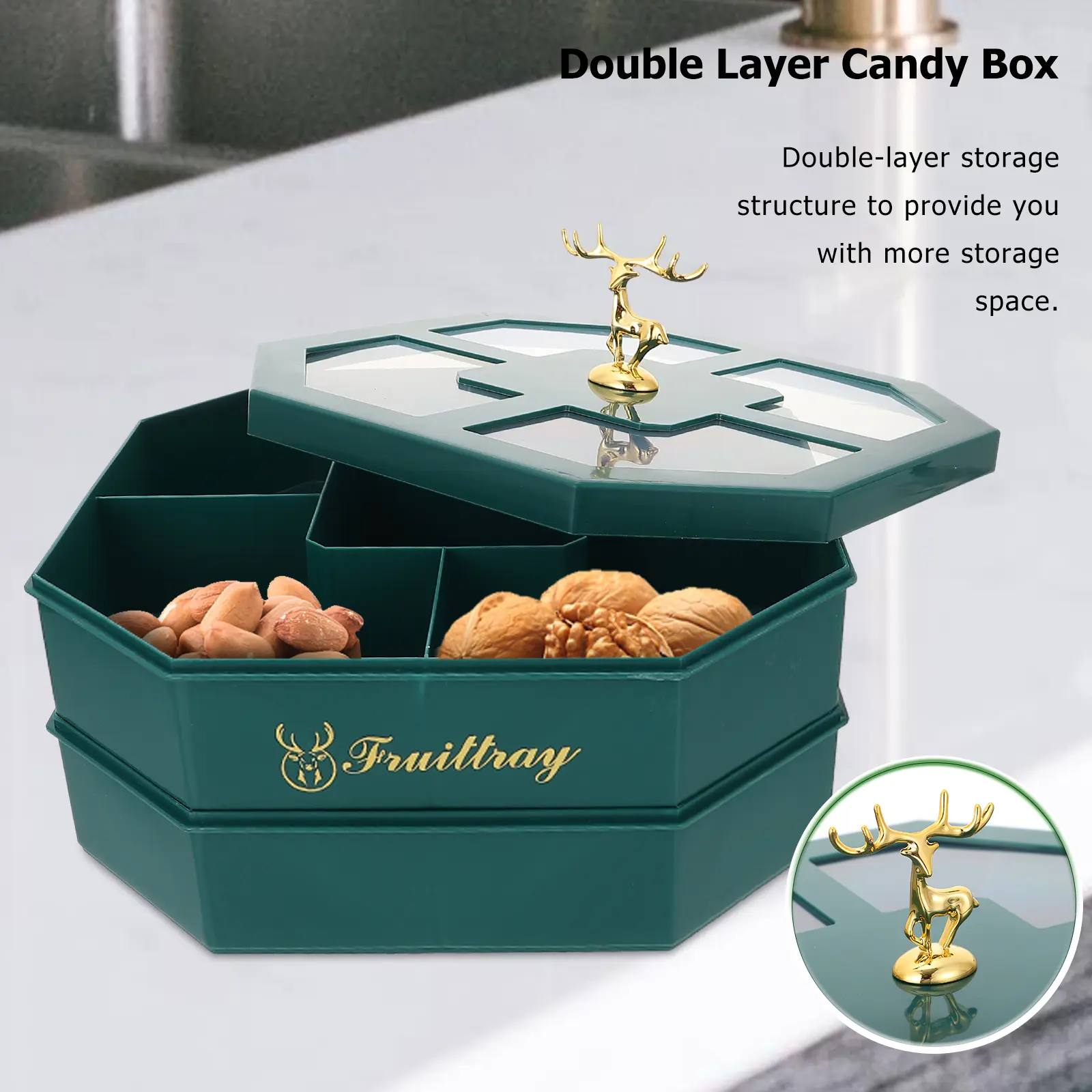 Double Layer Dried Fruit Box Creative PP Material Party Tray Snack Storage Segmented Candy