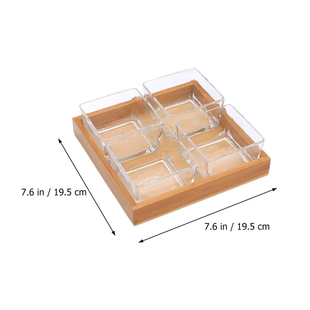Glass Dried Plate Trays Wood Holder Snack Serving Platter Divided Tray Glass Plates Nuts Plates Kitchen