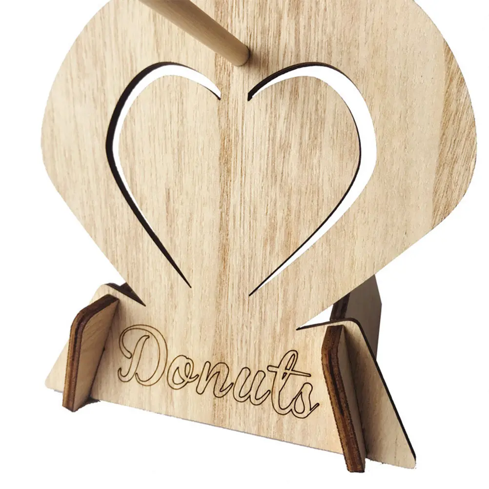 Heart Shaped Wooden Donut Stand Party Dessert Display Holder Rustic Sweet Wedding Birthday Bridal Shower Cake Rack
