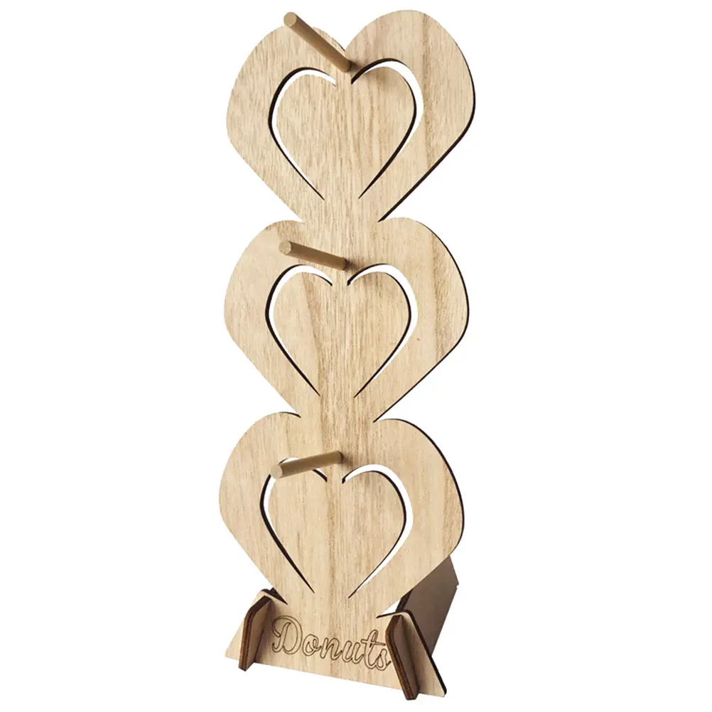 Heart Shaped Wooden Donut Stand Party Dessert Display Holder Rustic Sweet Wedding Birthday Bridal Shower Cake Rack