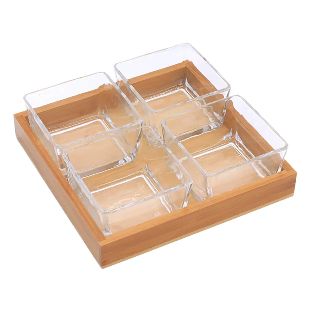 Glass Dried Plate Trays Wood Holder Snack Serving Platter Divided Tray Glass Plates Nuts Plates Kitchen