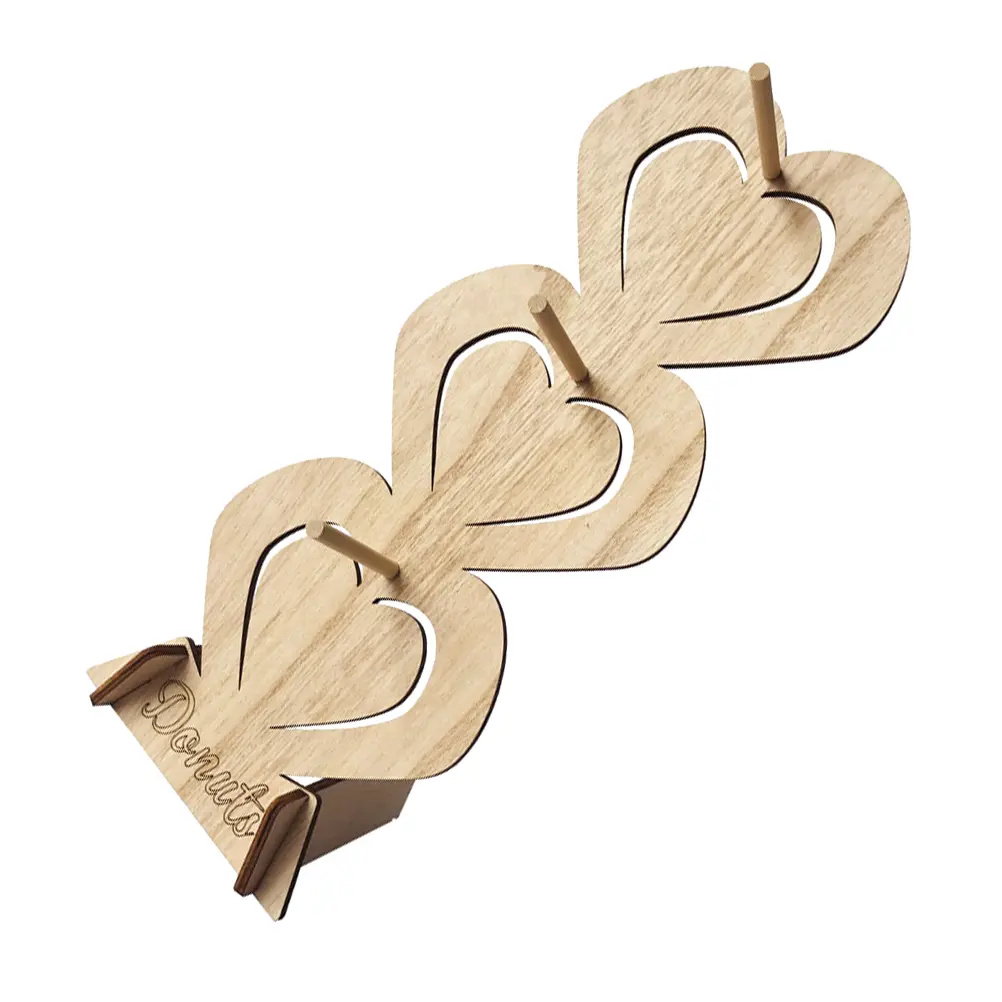 Heart Shaped Wooden Donut Stand Party Dessert Display Holder Rustic Sweet Wedding Birthday Bridal Shower Cake Rack