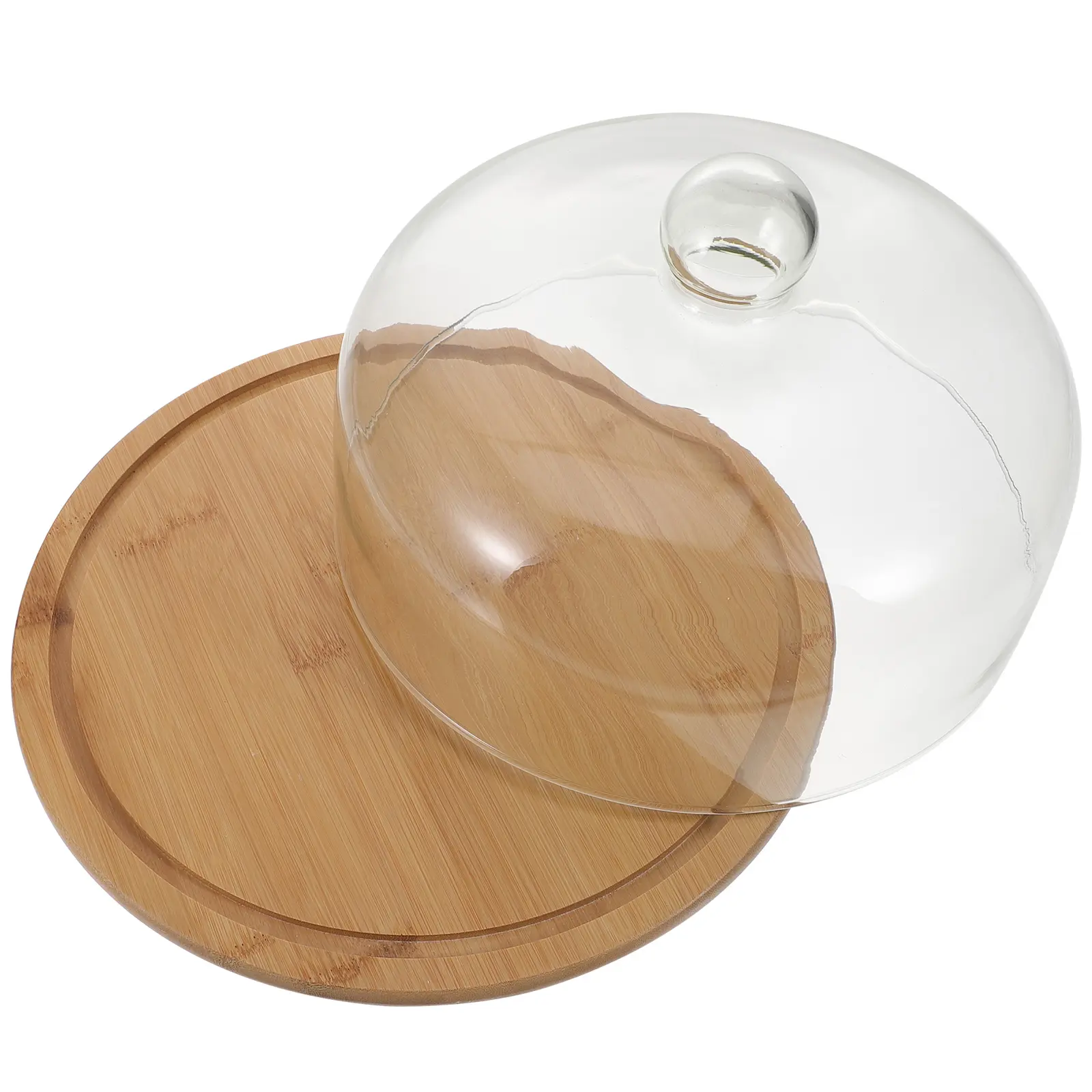 Cake Glass Transparent Glass Cover With Tray Food Tray Plate Dessert Bamboo Premium Kitchen Party Birthday
