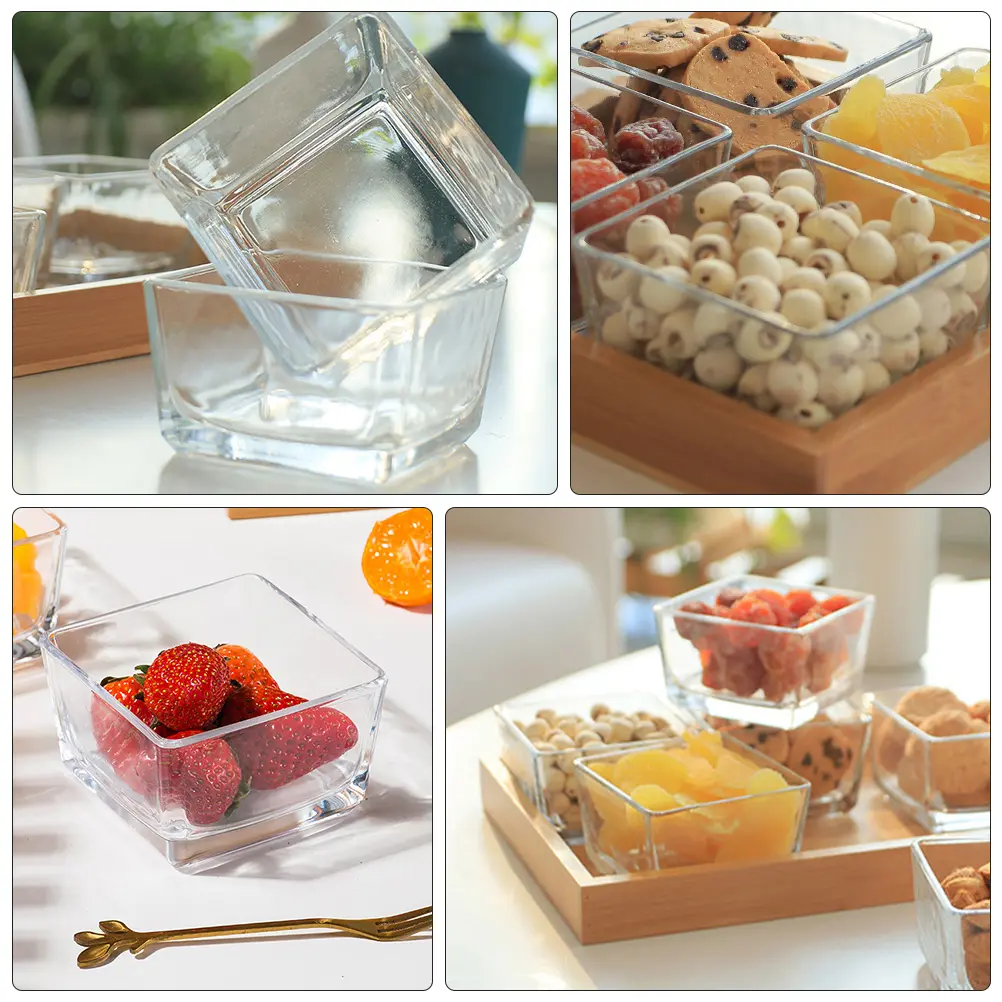 Glass Dried Plate Trays Wood Holder Snack Serving Platter Divided Tray Glass Plates Nuts Plates Kitchen