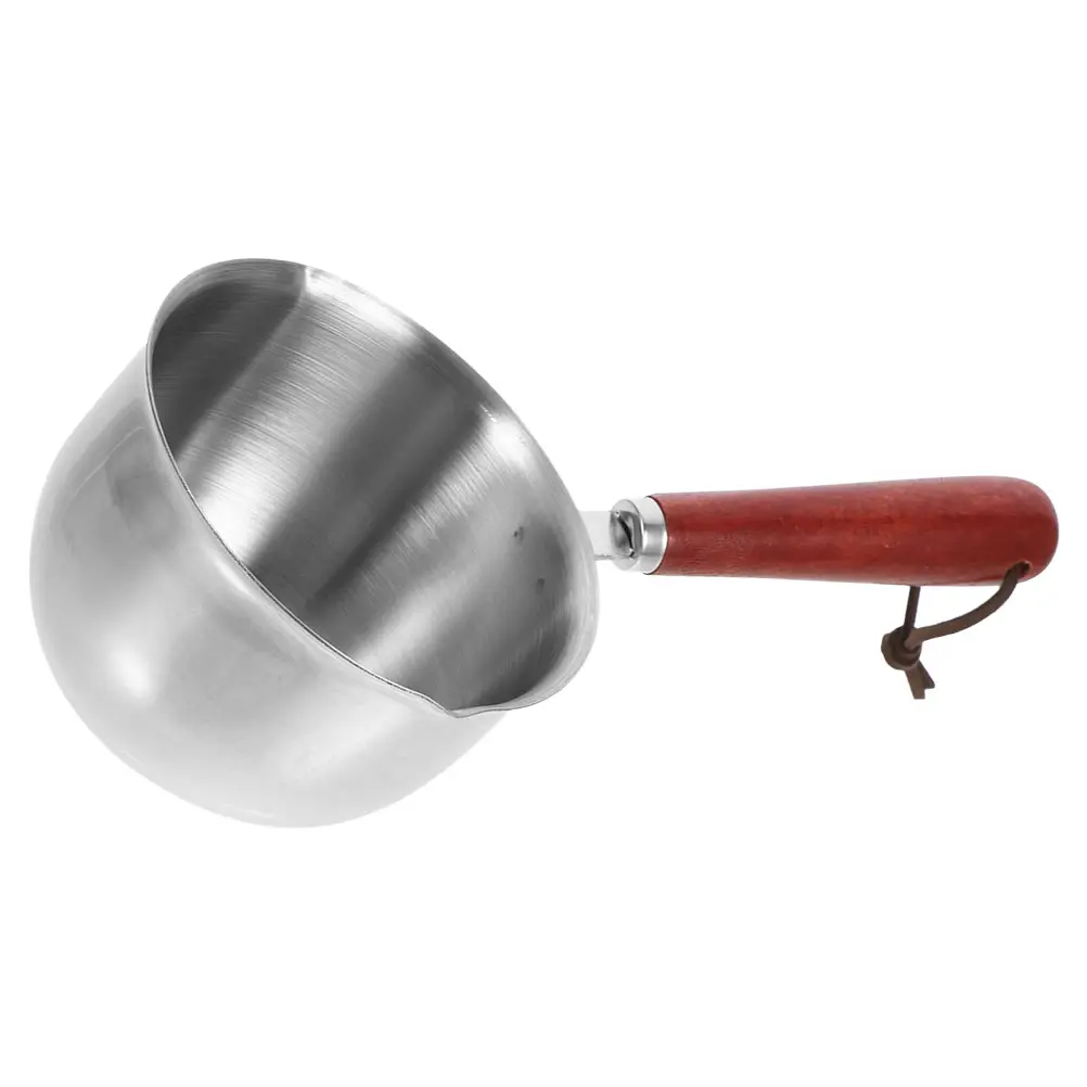 Stainless Steel Pouring Oil Pot 410 Material 300ml Safe Reusable Easy Cleaning Wood Handle Dual Spouts Small Saucepan Kitchen