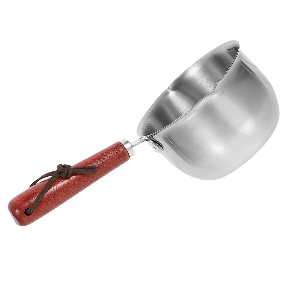 Stainless Steel Pouring Oil Pot 410 Material 300ml Safe Reusable Easy Cleaning Wood Handle Dual Spouts Small Saucepan Kitchen