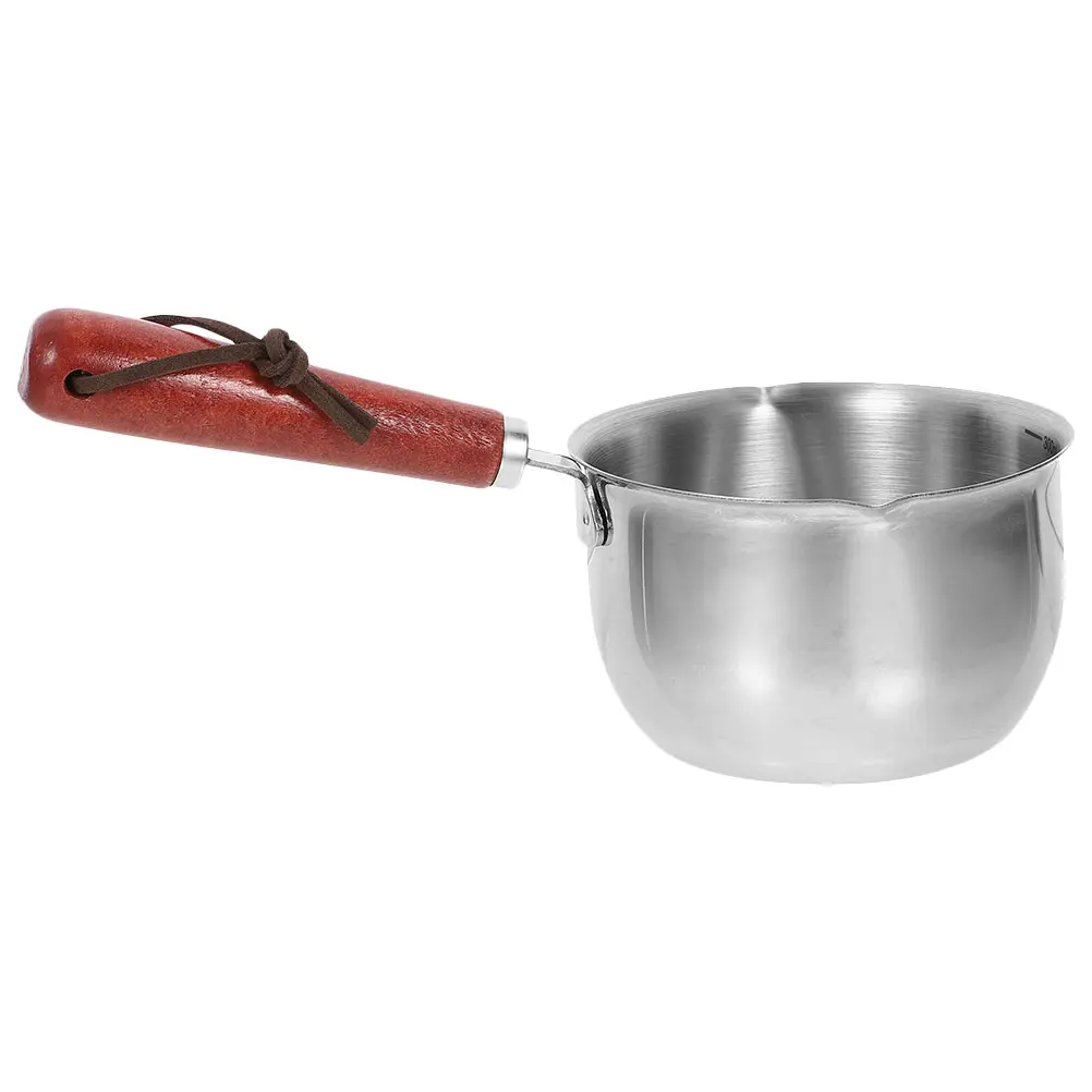 Stainless Steel Pouring Oil Pot 410 Material 300ml Safe Reusable Easy Cleaning Wood Handle Dual Spouts Small Saucepan Kitchen