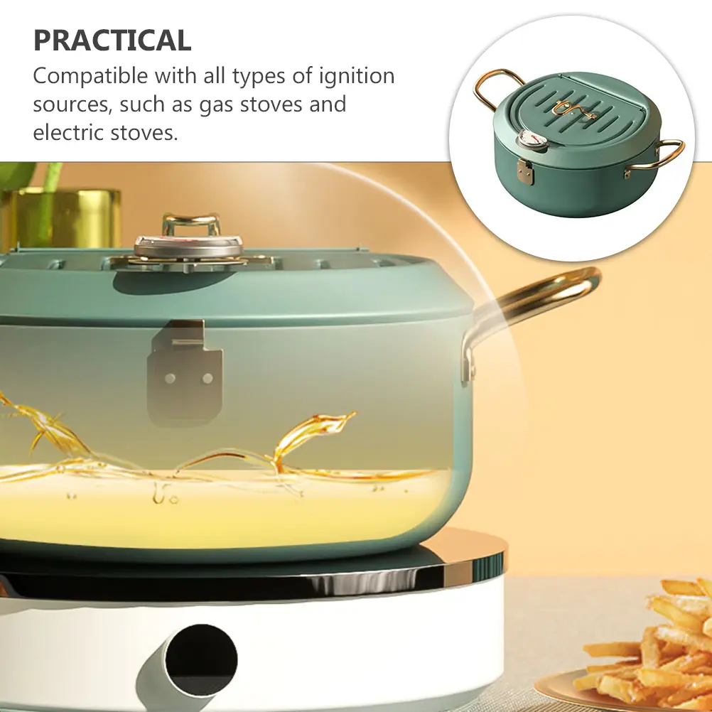 Carbon Steel Frying Pot Deep Fryer Oil Filter Rack Thermometer Compatible Stoves Durable Mini Nonstick Pan Compact Pots Kitchen