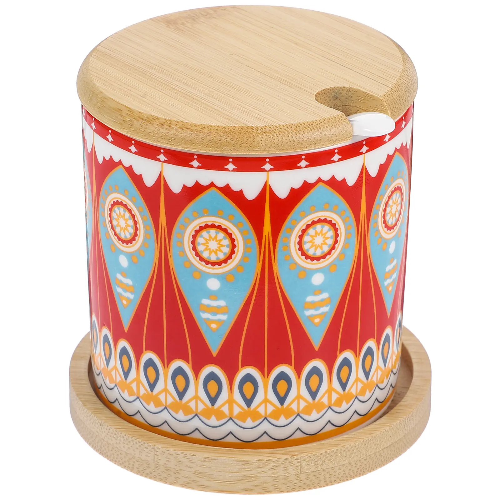 Ceramic Seasoning Jar Spice Pepper Canister Kitchen Container Bohemian Salt Holder Bamboo M ala Pattern Storage Solution