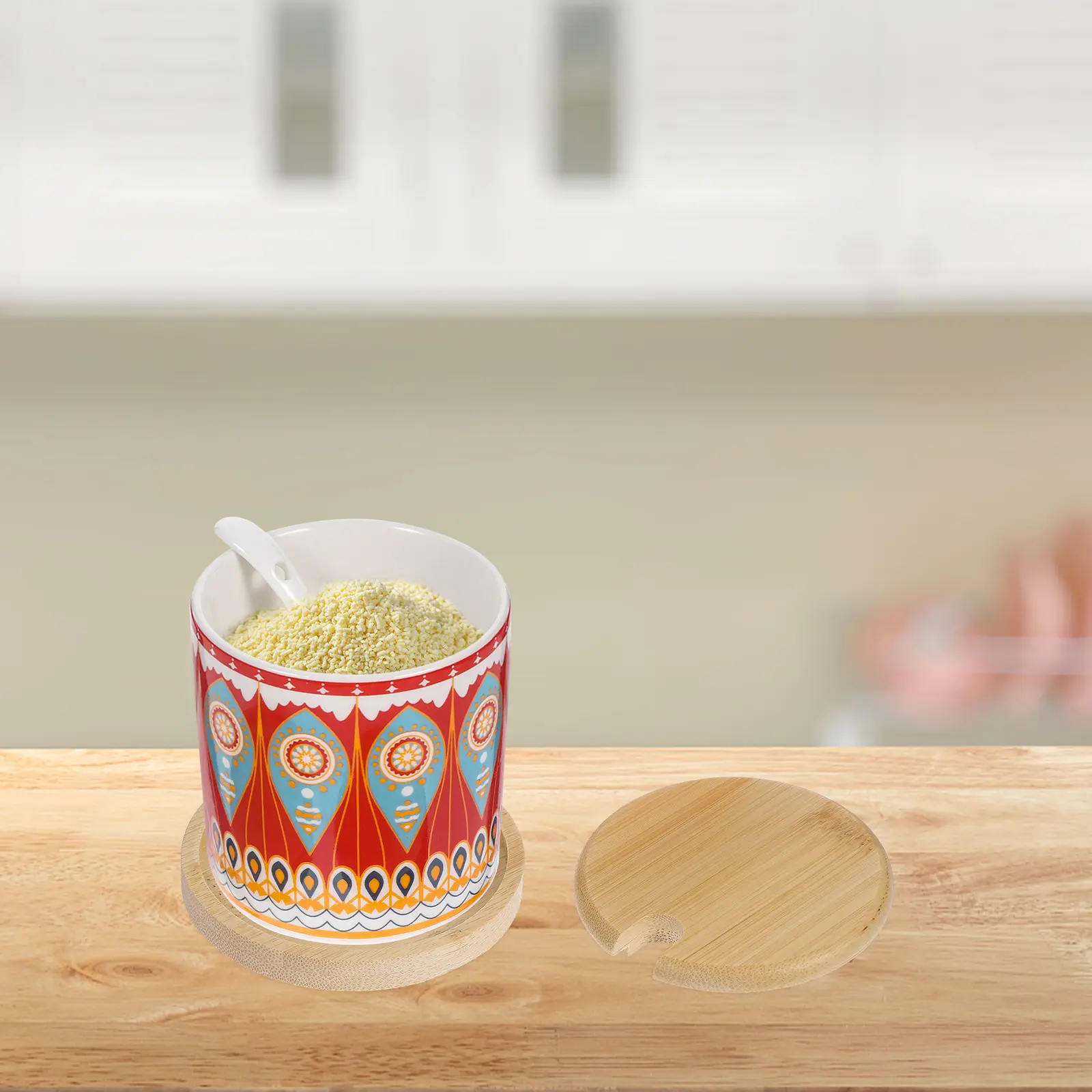 Ceramic Seasoning Jar Spice Pepper Canister Kitchen Container Bohemian Salt Holder Bamboo M ala Pattern Storage Solution