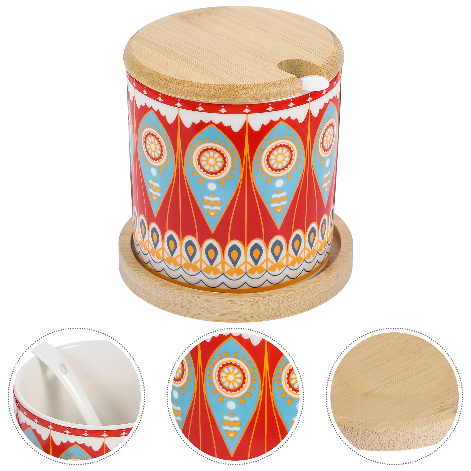 Ceramic Seasoning Jar Spice Pepper Canister Kitchen Container Bohemian Salt Holder Bamboo M ala Pattern Storage Solution