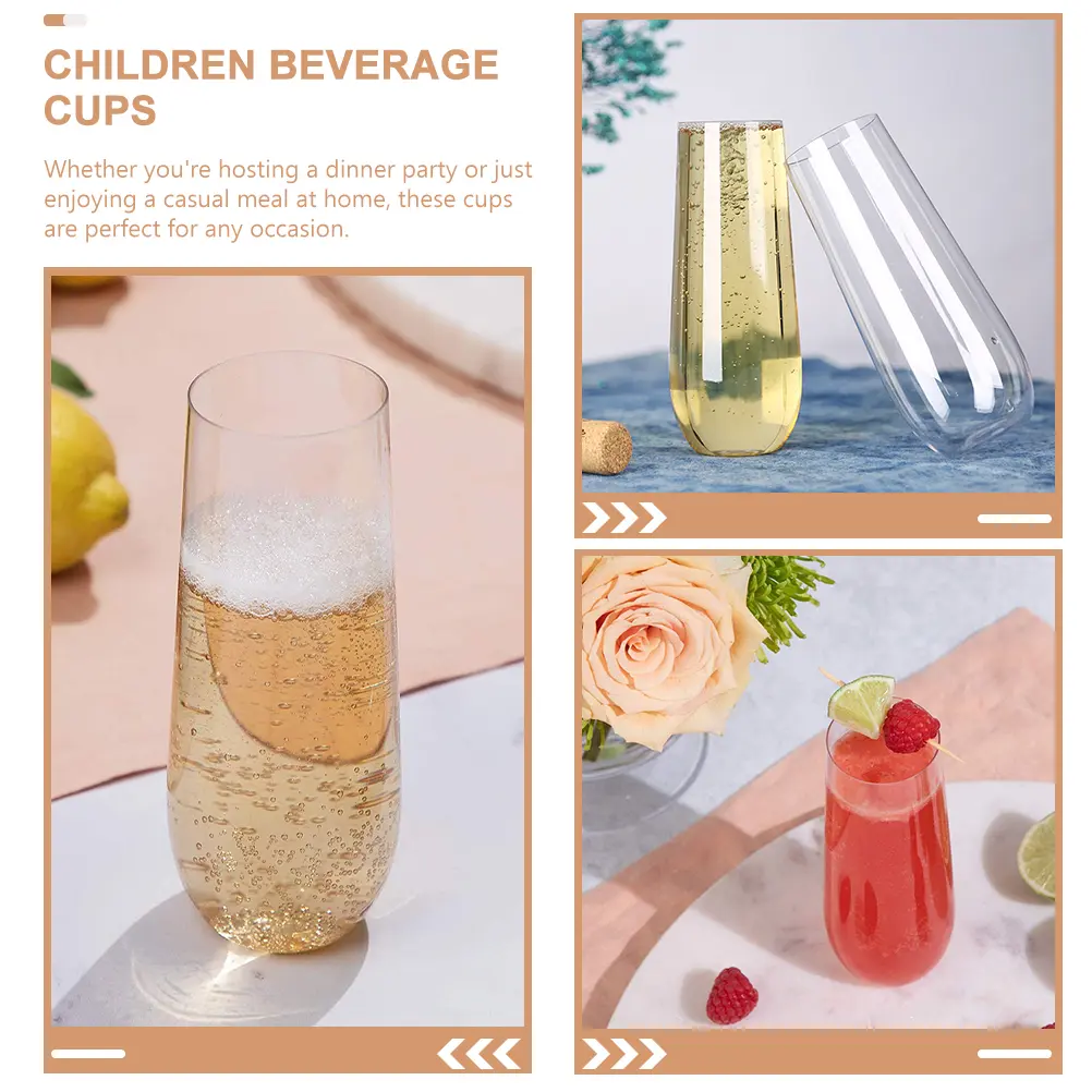 8pcs Breaking Resistant Cup Clear Plastic Party Cups Cold Water Decorative Juice Transparent Goblets Glasses Wedding