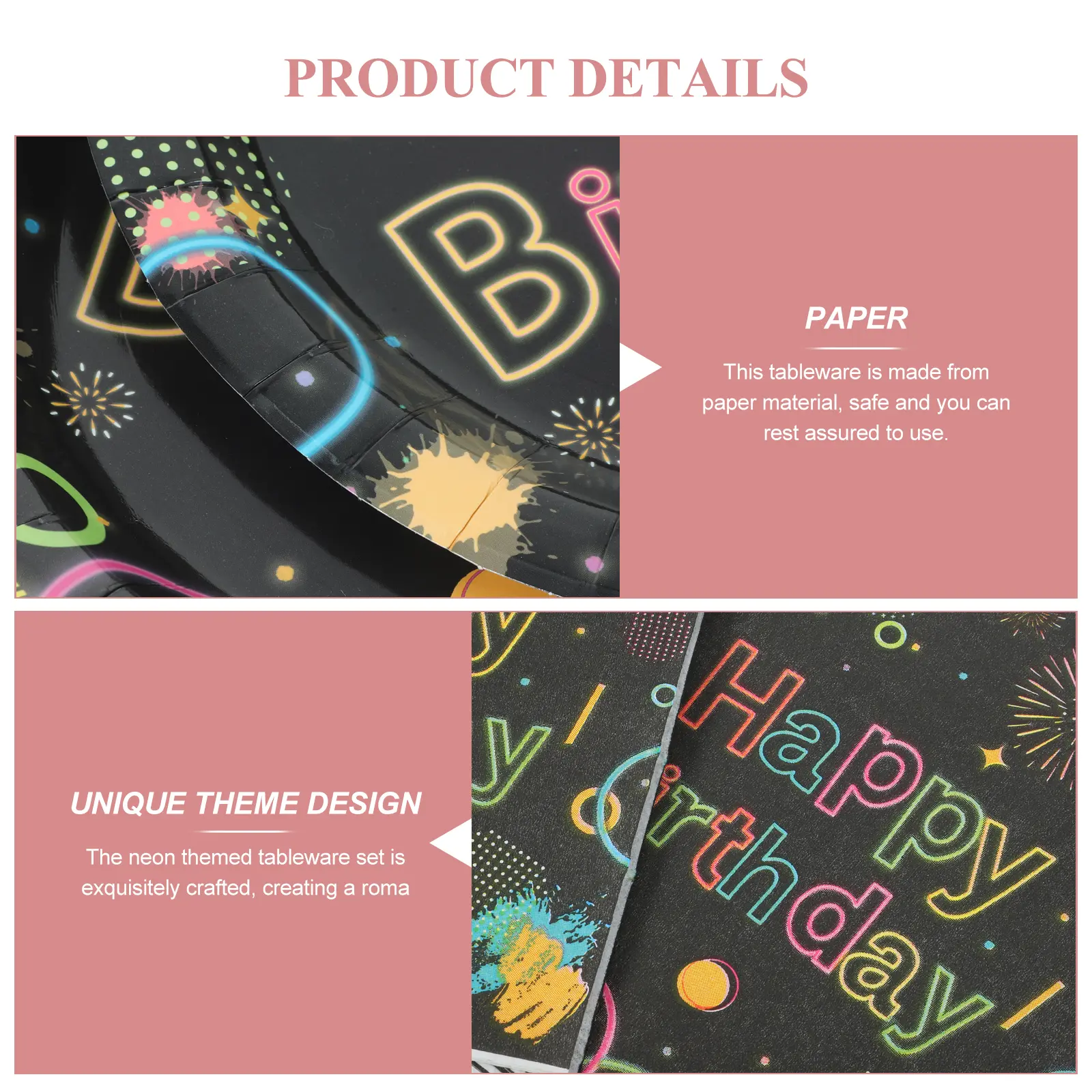 Neon Themed Birthday Party Tableware Set Plates Cups Forks Decorative Paper Plates Glow in the Dark Supplies for Family