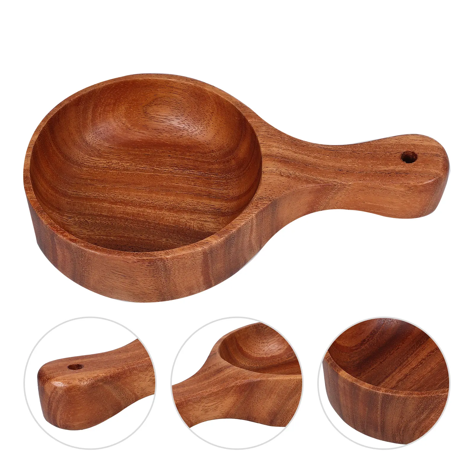 Wooden Noodle Bowl Soup Salad Fruit Dessert Container with Handle for Kitchen Serving Porridge Cereal Long Life Durability Easy