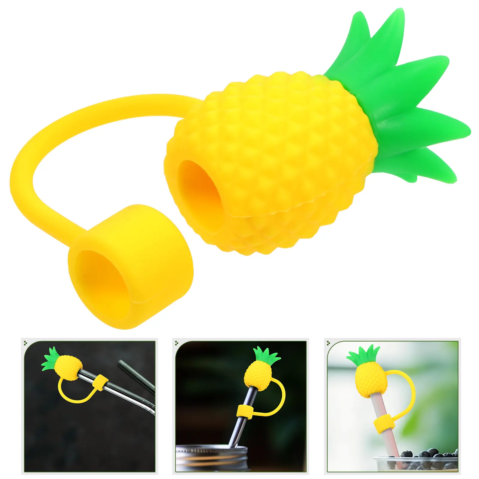4pcs Silicone Straws Decorative Covers Pineapple Shaped Drinking Toppers Reusable Caps for Tumblers Tips Banquet
