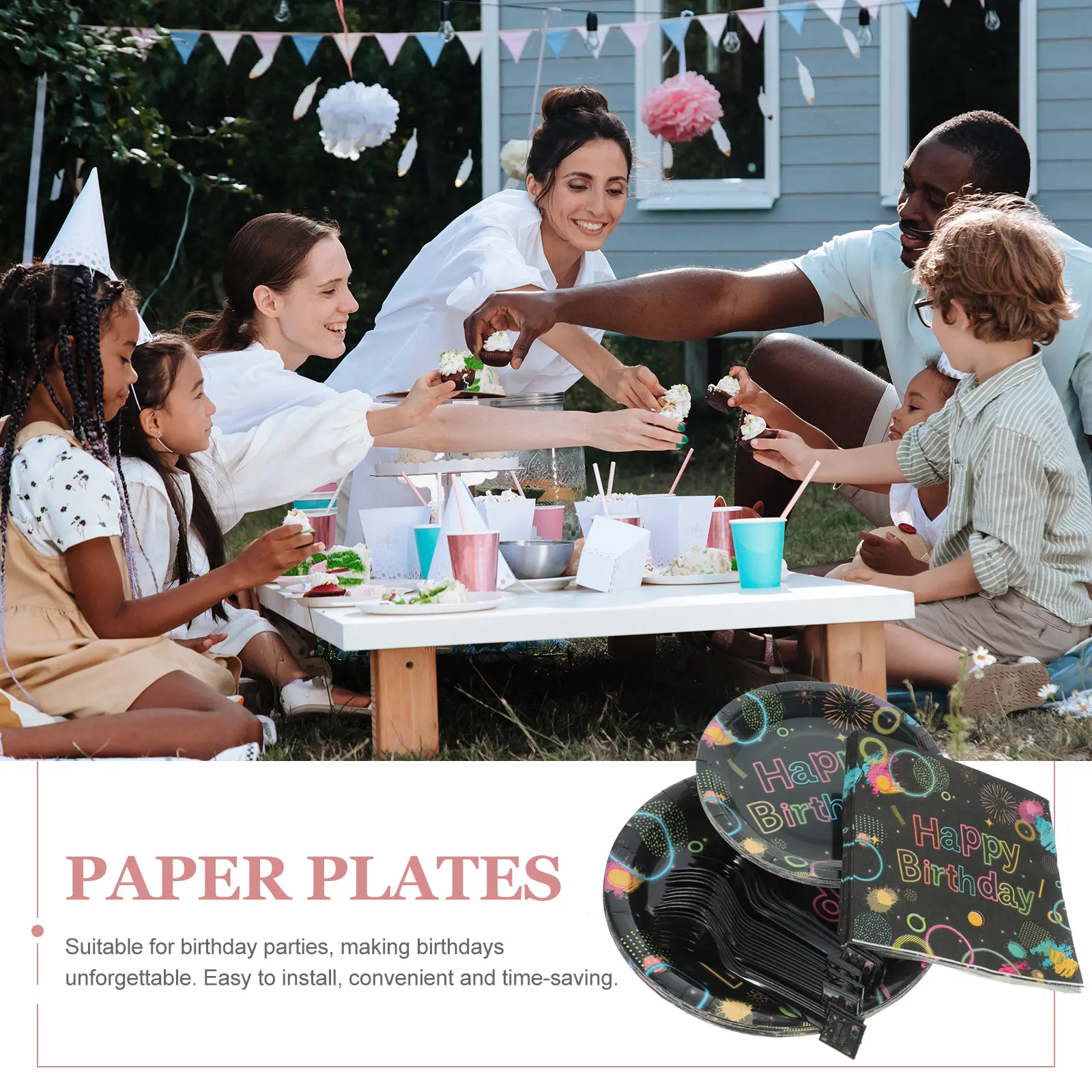 Neon Themed Birthday Party Tableware Set Plates Cups Forks Decorative Paper Plates Glow in the Dark Supplies for Family