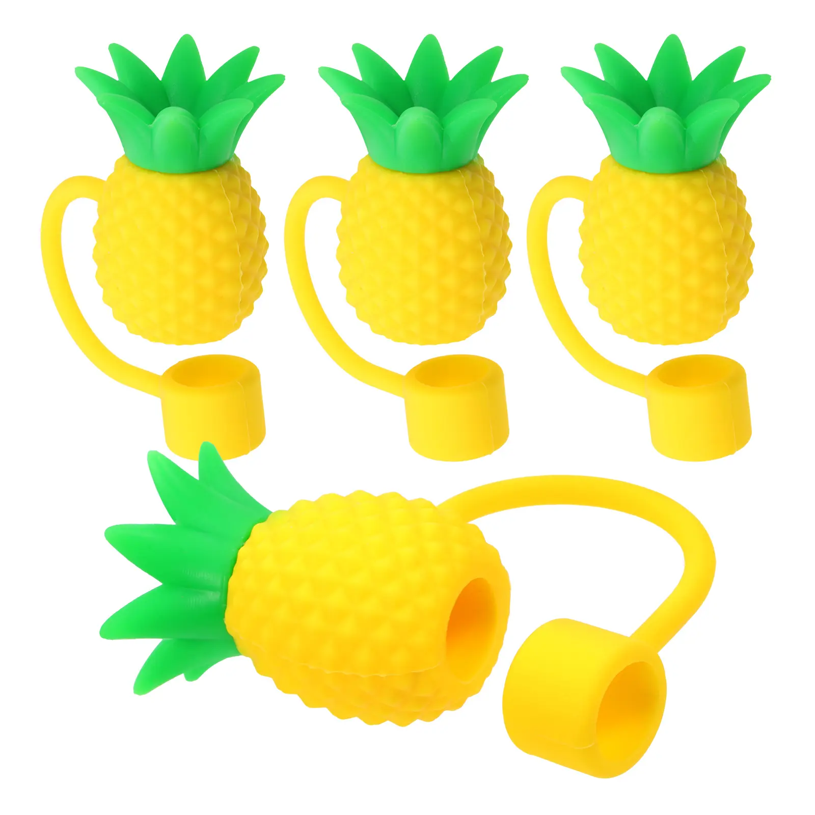 4pcs Silicone Straws Decorative Covers Pineapple Shaped Drinking Toppers Reusable Caps for Tumblers Tips Banquet
