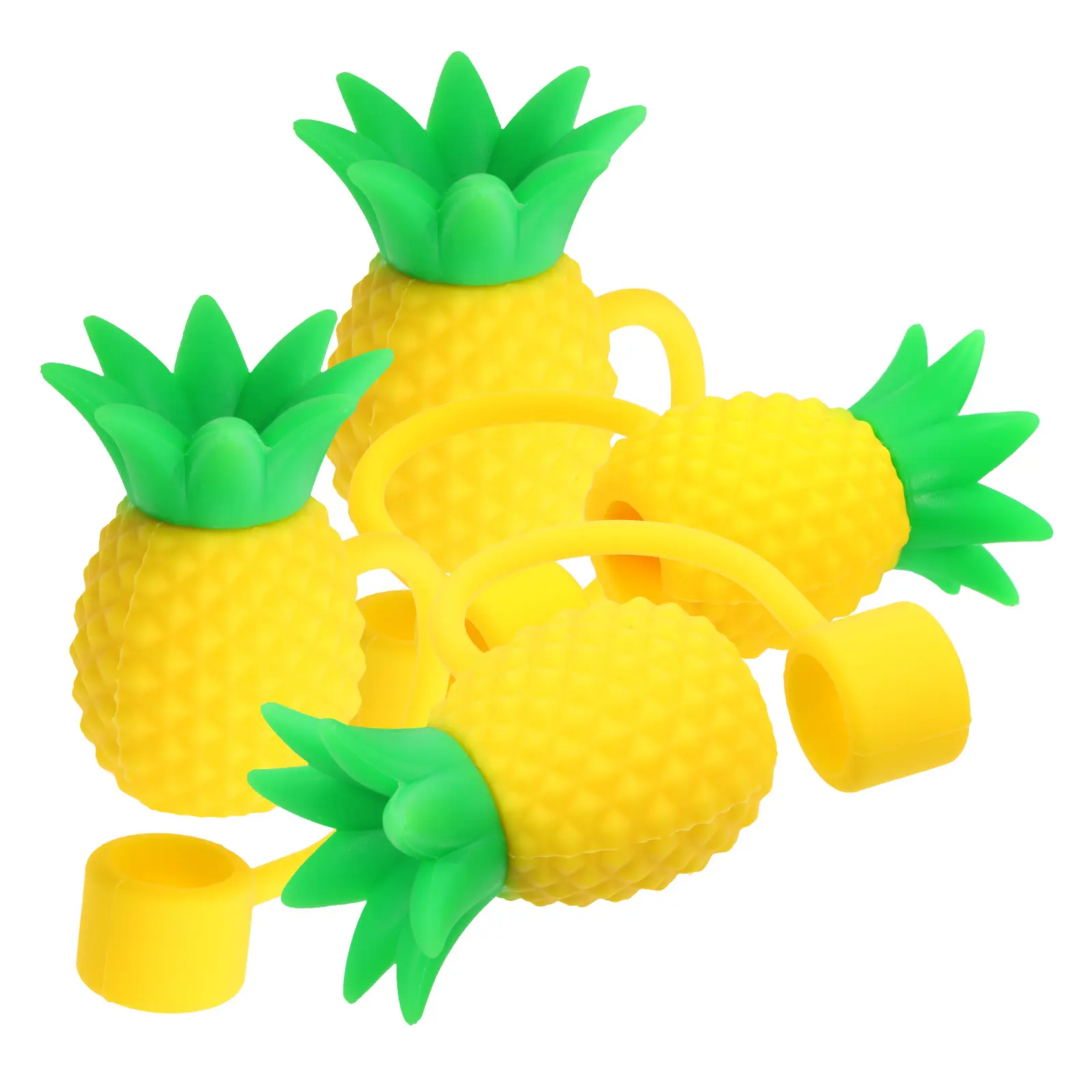 4pcs Silicone Straws Decorative Covers Pineapple Shaped Drinking Toppers Reusable Caps for Tumblers Tips Banquet