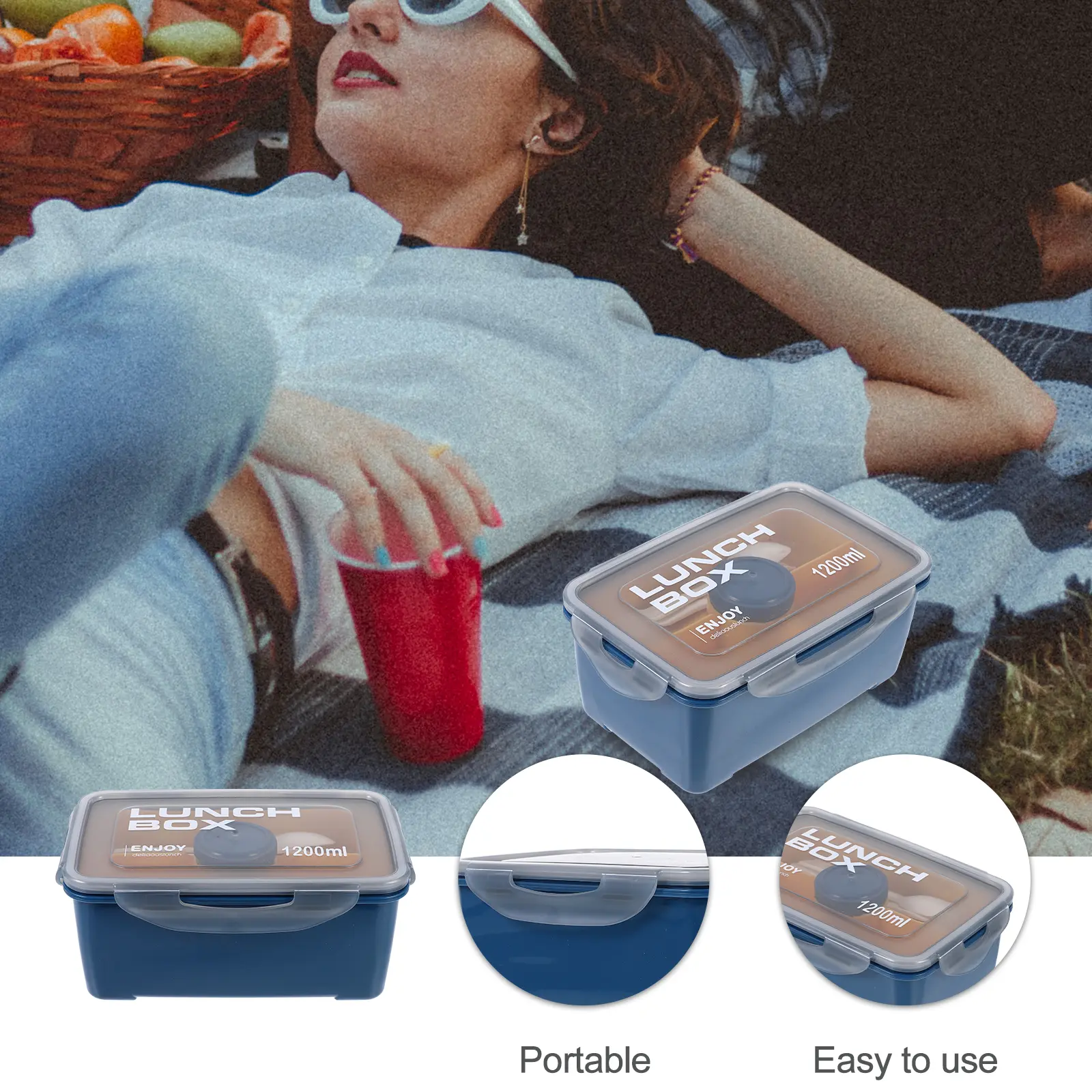 1200ML Brown Portable Lunch Containers Microwavable Salad Container PP Material Fruit Boxes Heatable Food Containers