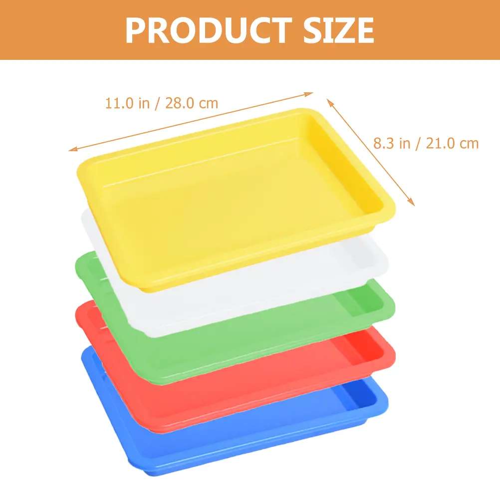 5pcs Plastic Tray Stackable Fruit Trays Craft Serving PP Organizer Classroom Activity Tool Smooth Easy Clean Long