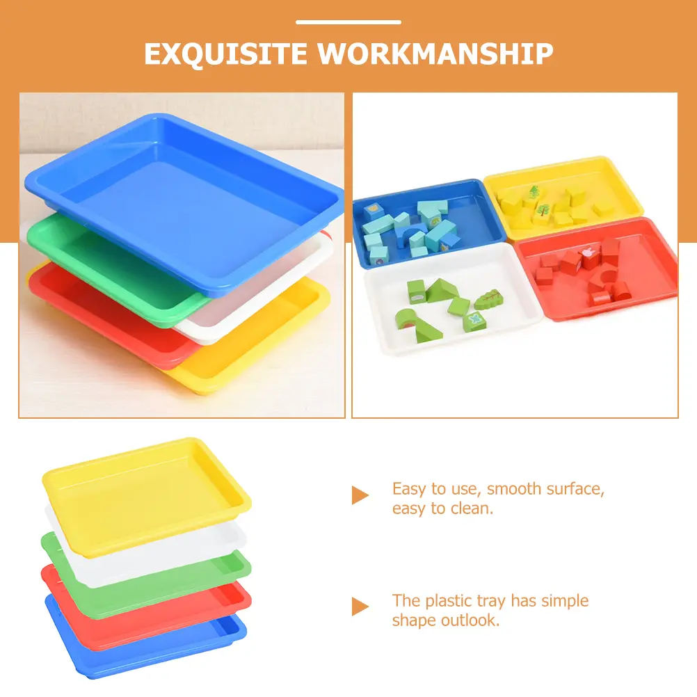 5pcs Plastic Tray Stackable Fruit Trays Craft Serving PP Organizer Classroom Activity Tool Smooth Easy Clean Long