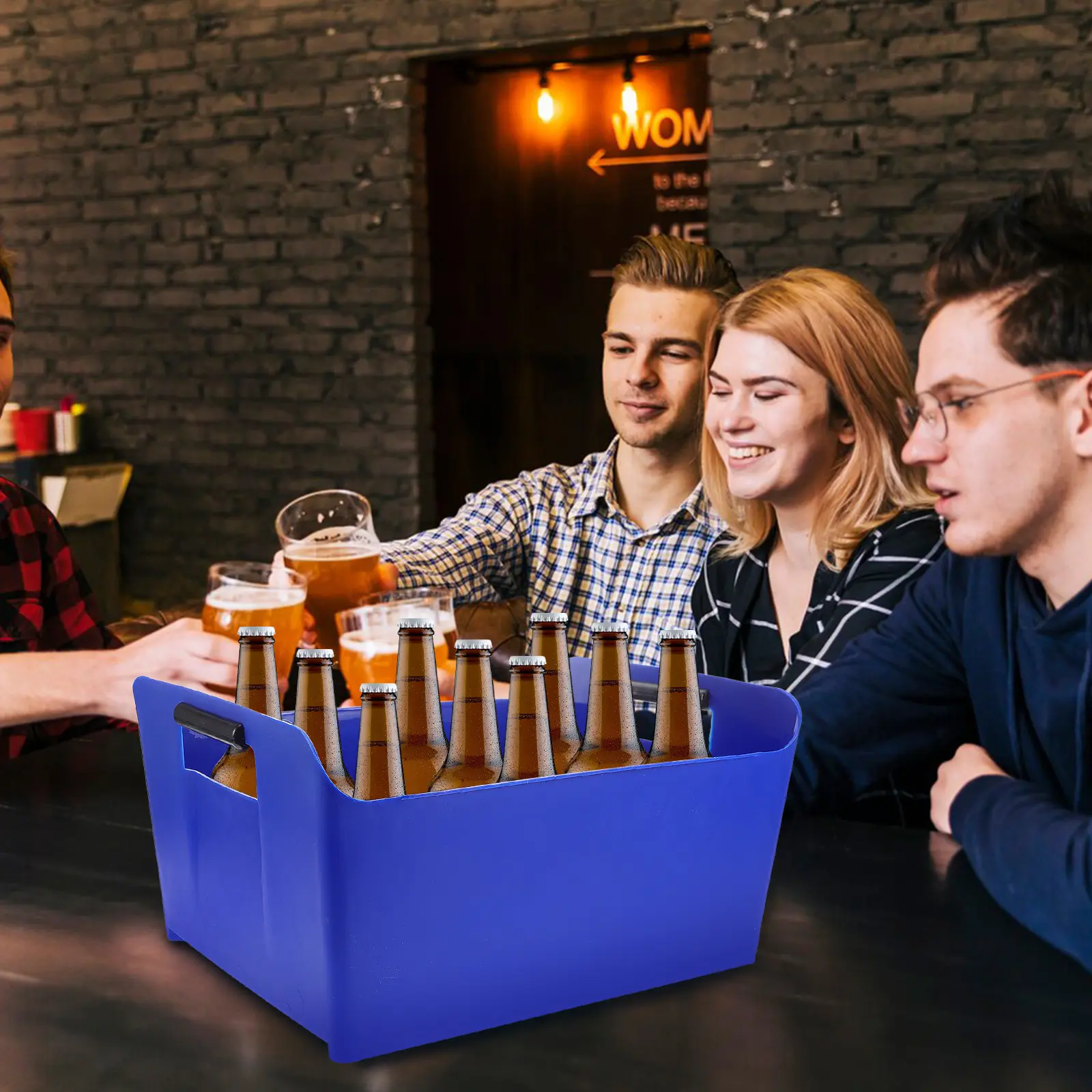 Square Ice Bucket Beer Crate Plastic Cooler Bin Handles Large Drink Storage Outdoor Party Bucket Cooler Portable