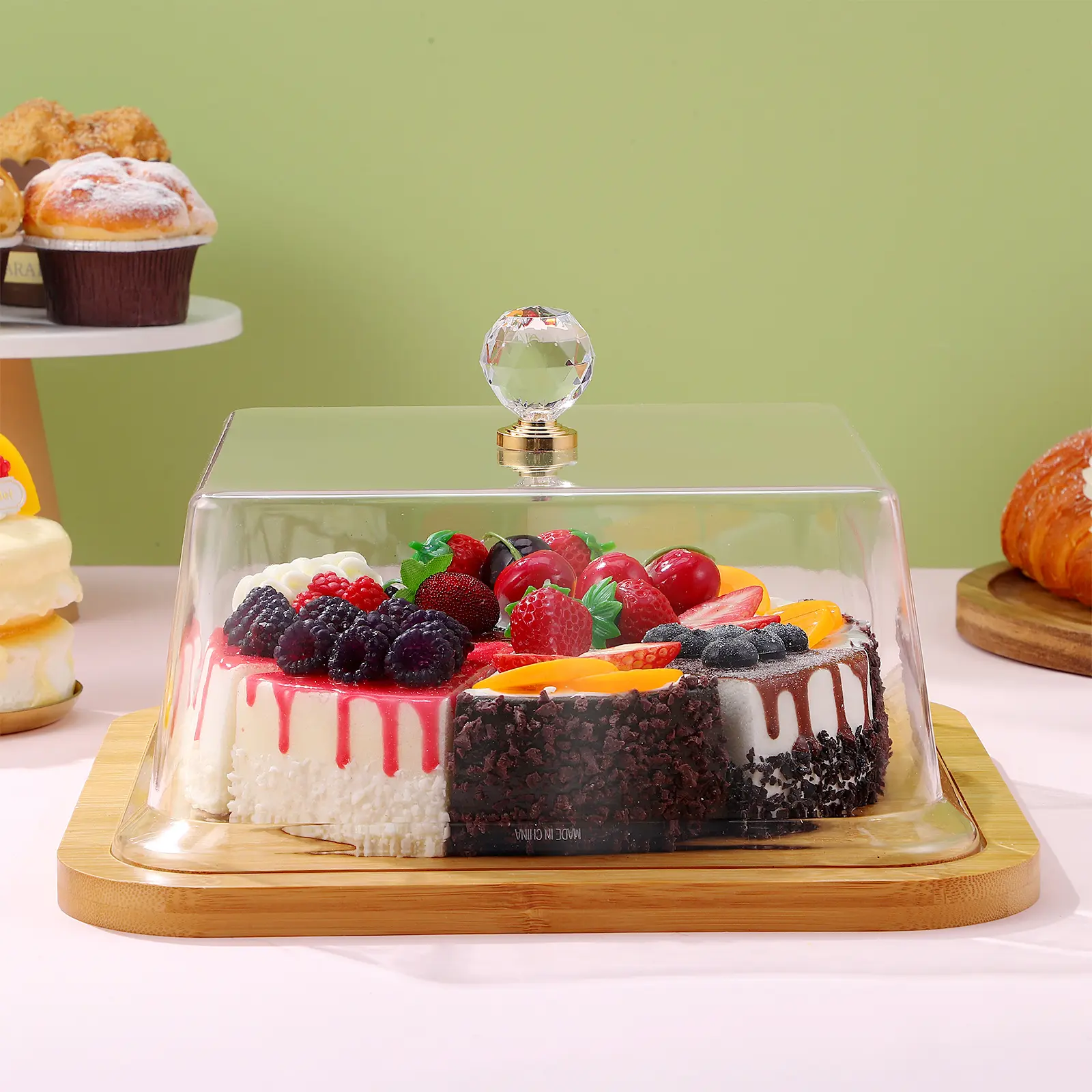 Tasting Bread Plate Cake Holder with Lid Tray Dessert Stand Clear Protective Cover Square Base Table Decor Party Supplies
