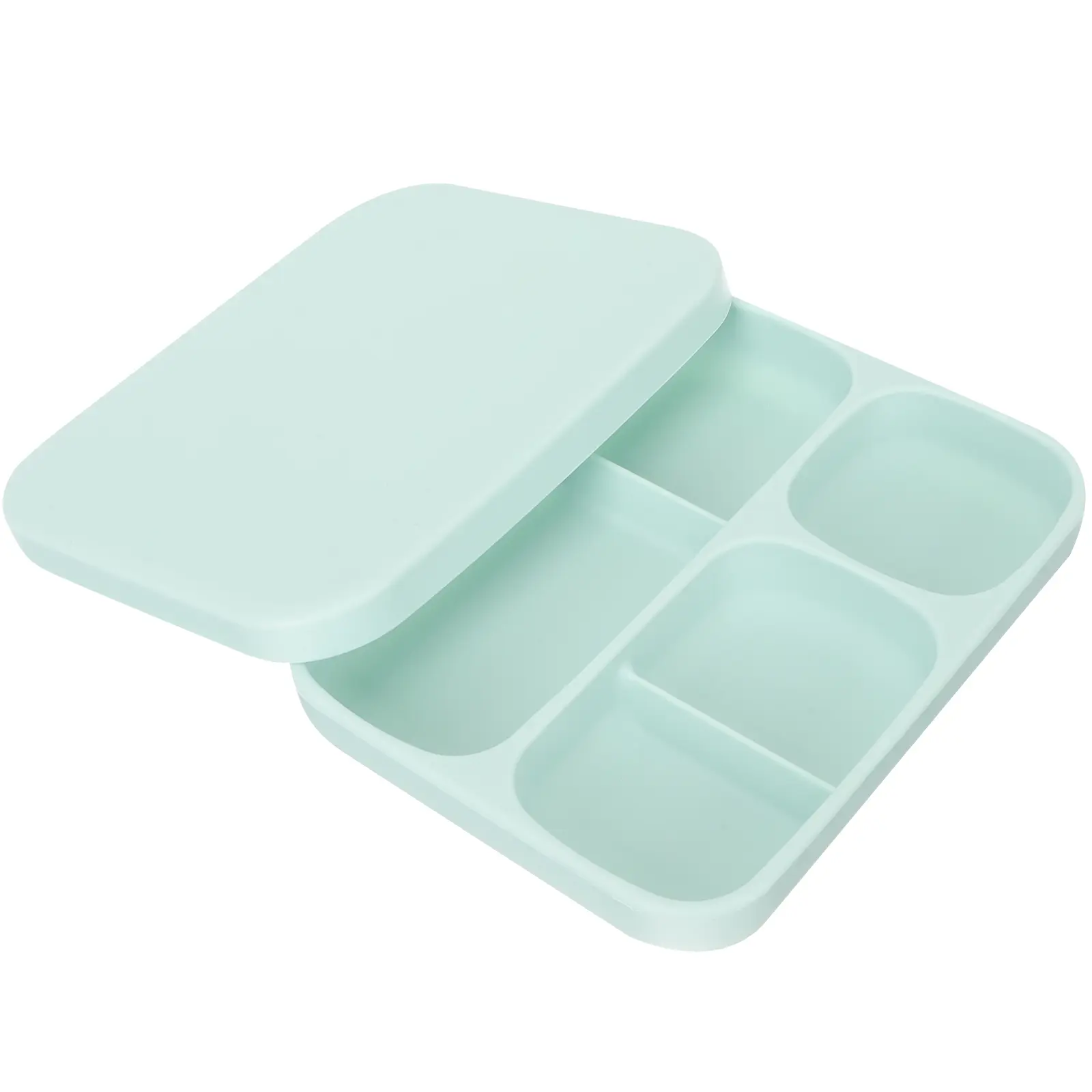 Silicone Food Plate Divided Compartments Suction Cup Baby Plates Fruit Plate Toddler Kitchenware Green Color Easy Clean Portable
